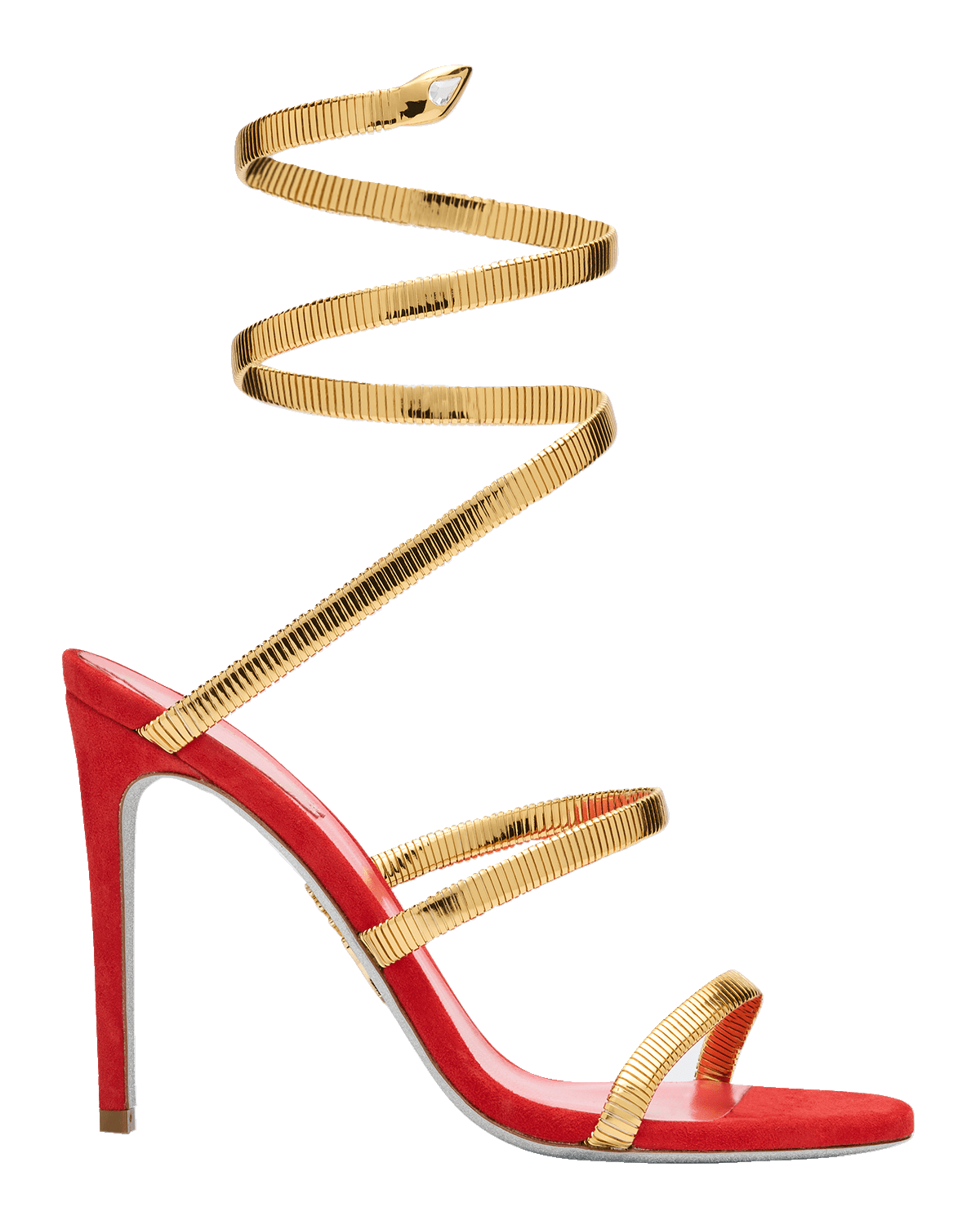 Rene Caovilla Suede Copper Snake Ankle-Wrap Sandals