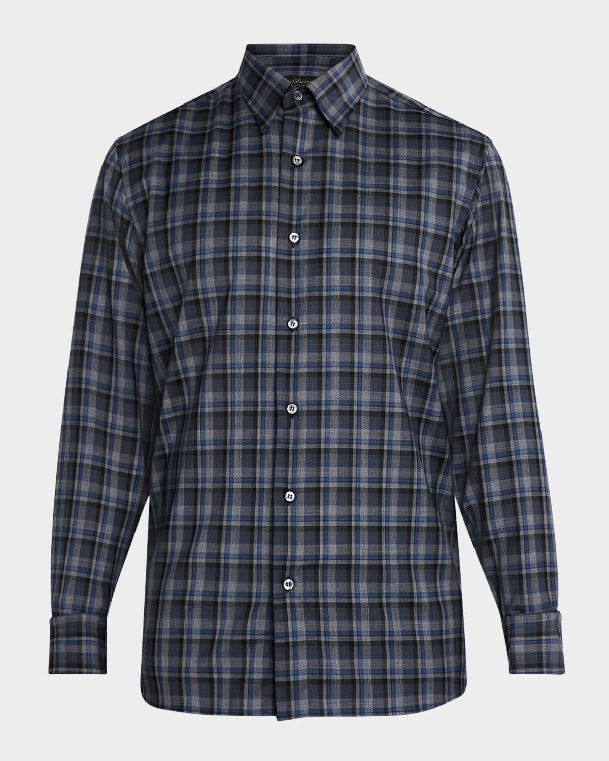 Brioni Men's Wool Check Casual Button-Down Shirt