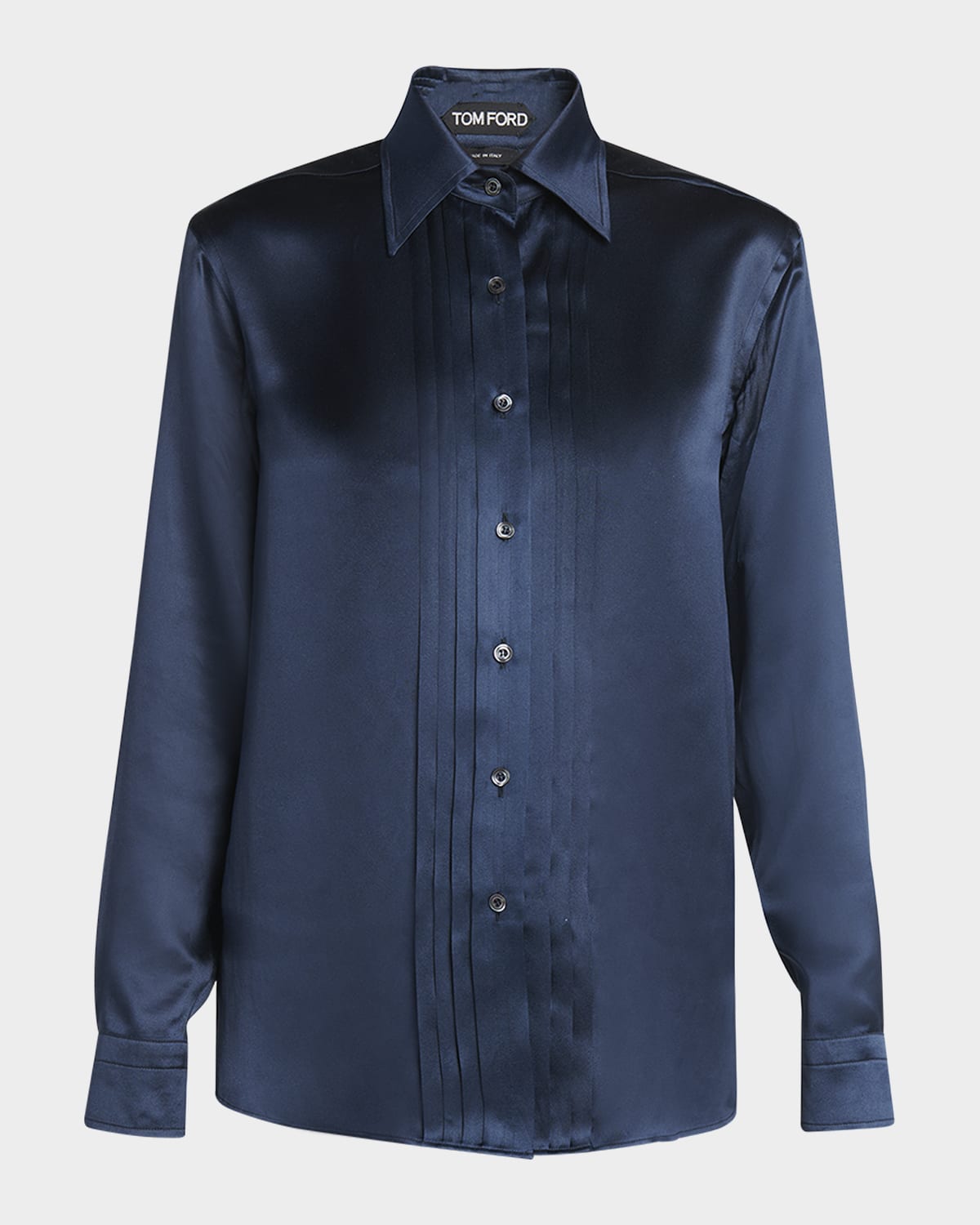 TOM FORD Fluid Charmeuse Pleated Silk Button-Front Blouse
