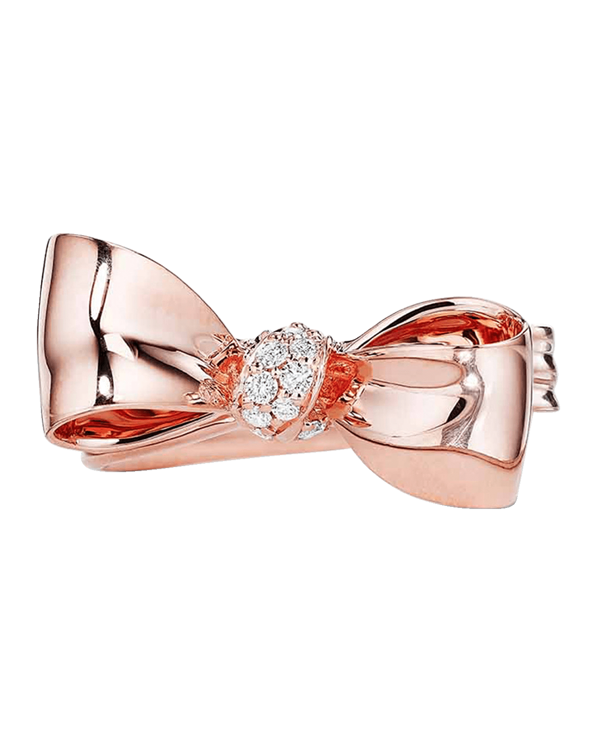Mimi So 18K Rose Gold Petite Bow Knot Ring with White Diamonds, Size 7.75