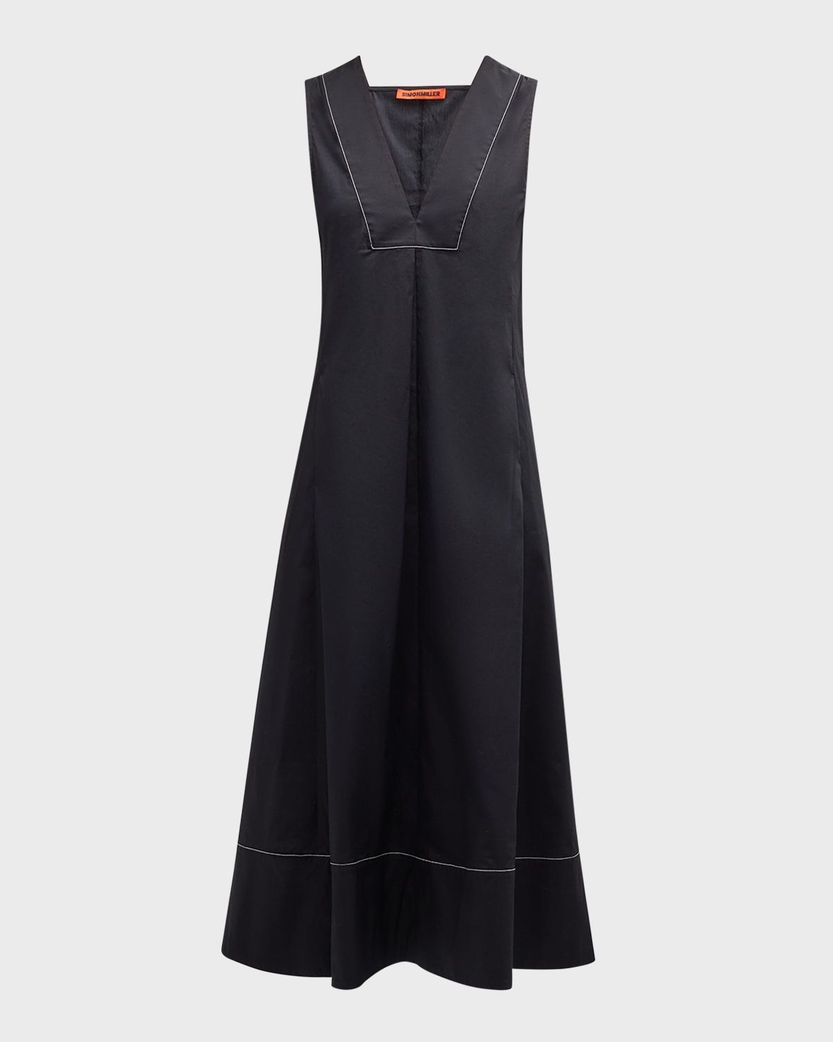 SIMONMILLER Mar Sleeveless Topstitched Poplin Midi Dress
