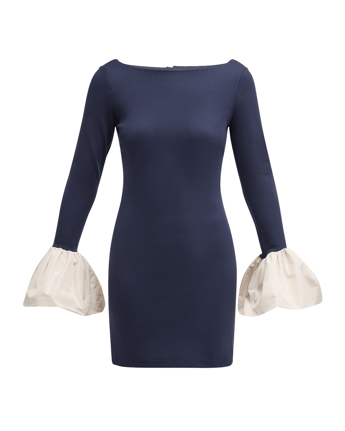 STAUD Hawthorne Peplum-Cuff Boat-Neck Mini Cocktail Dress