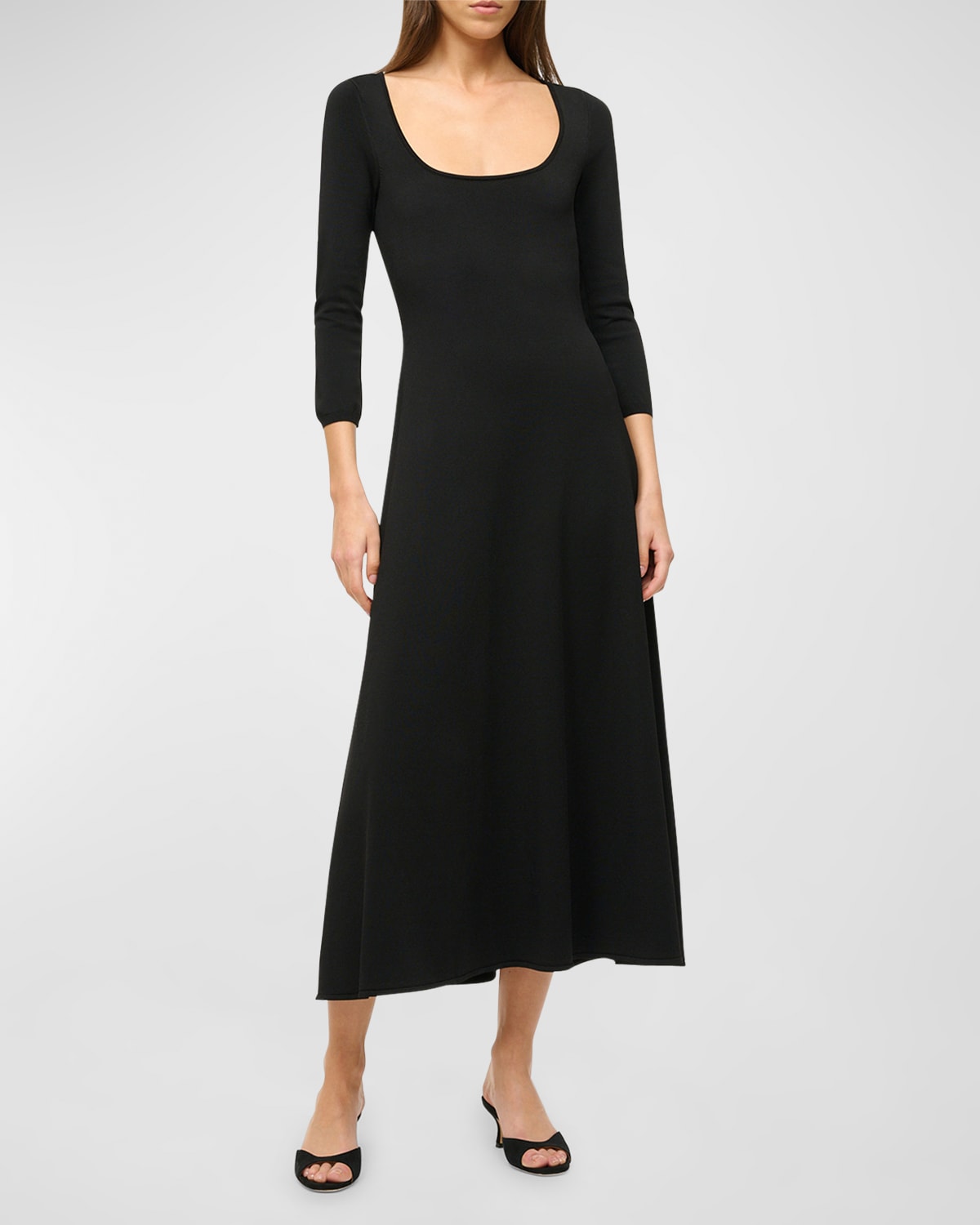 STAUD Douvres 3/4-Sleeve Scoop-Neck Midi Dress
