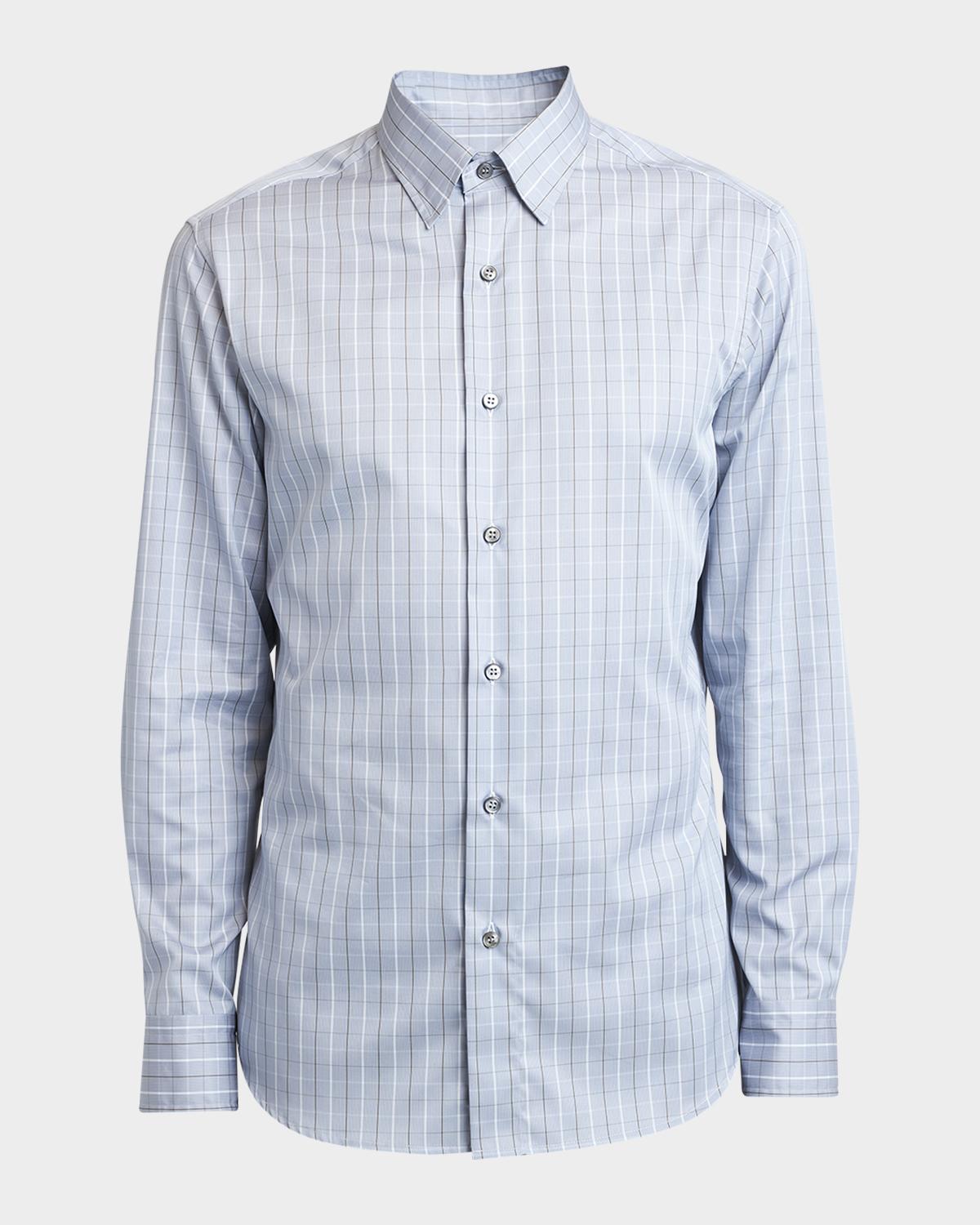 Brioni Men's Cotton Grid Check Sport Shirt