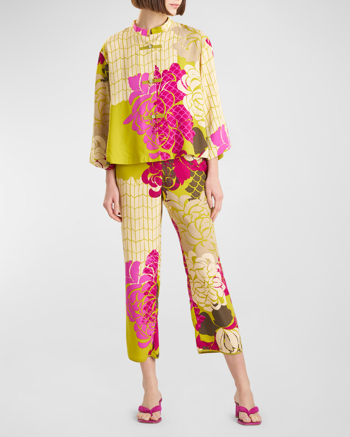 Natori Rimini Floral-Print Matte Satin Pajama Set