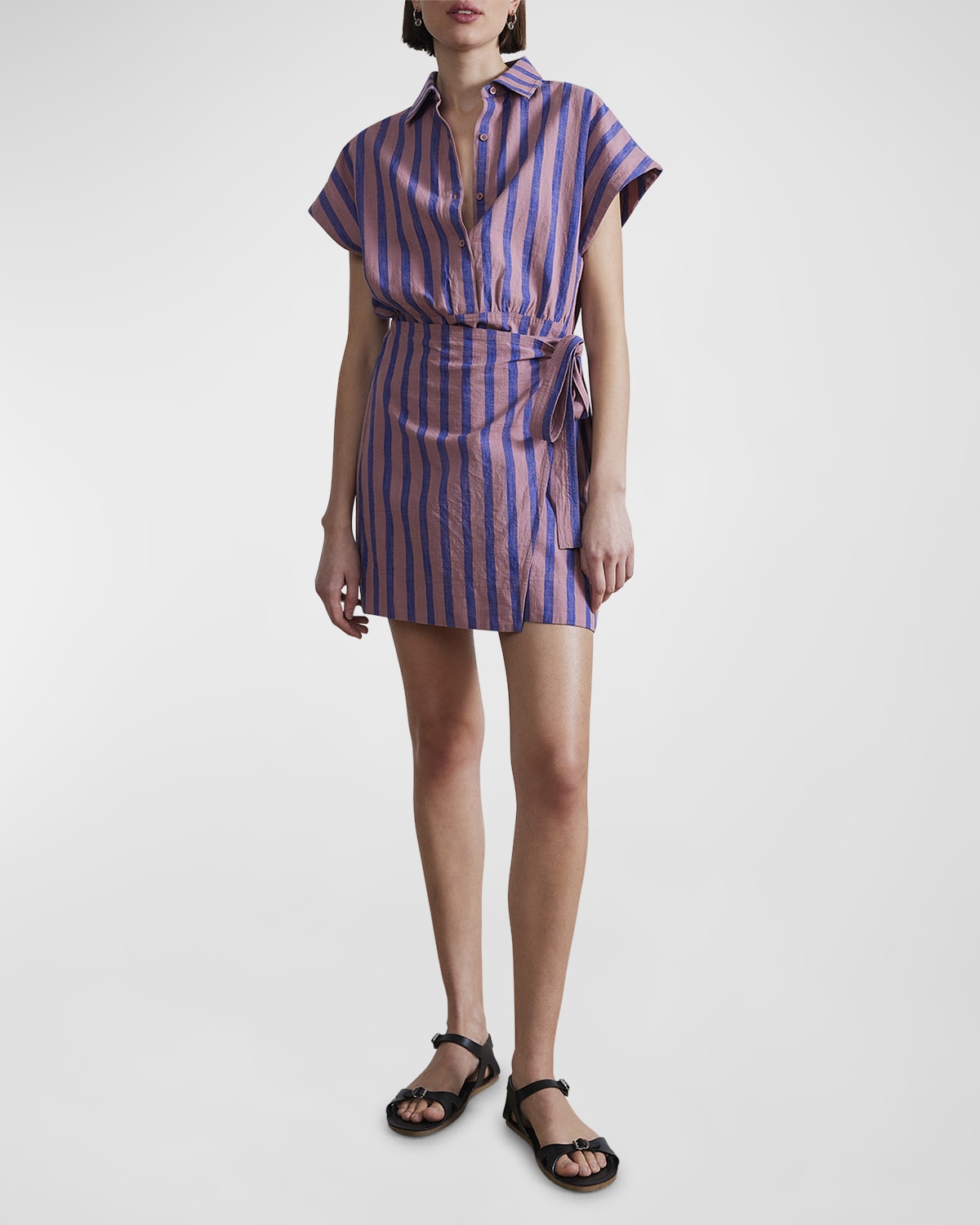 Apiece Apart Catania Striped Mini Wrap Shirtdress