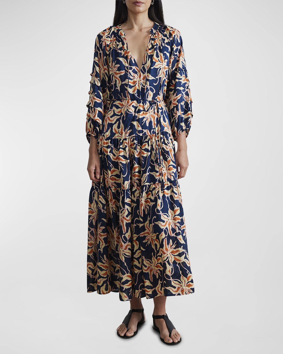 Apiece Apart Luminile Tiered Floral-Print Maxi Dress