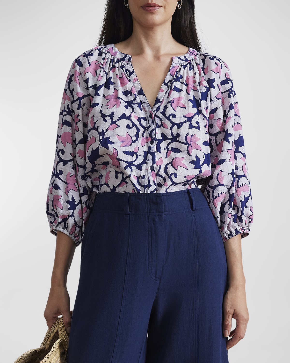 Apiece Apart Mitte Ruched Floral-Print Cotton Top