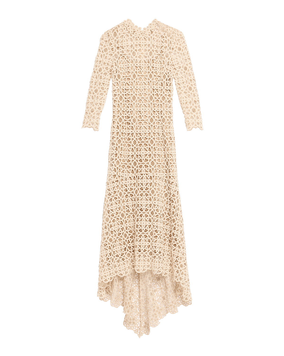 Rickie Freeman for Teri Jon High-Low Stretch Crochet Maxi Dress