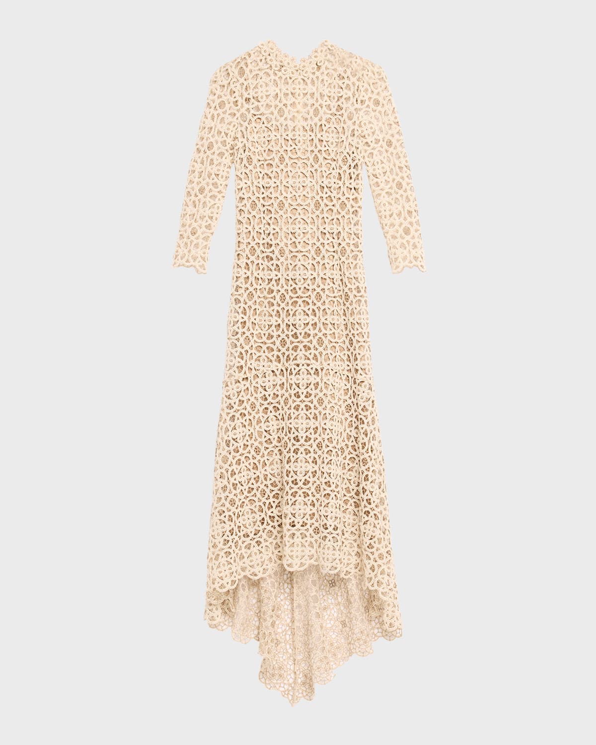 Rickie Freeman for Teri Jon High-Low Stretch Crochet Maxi Dress