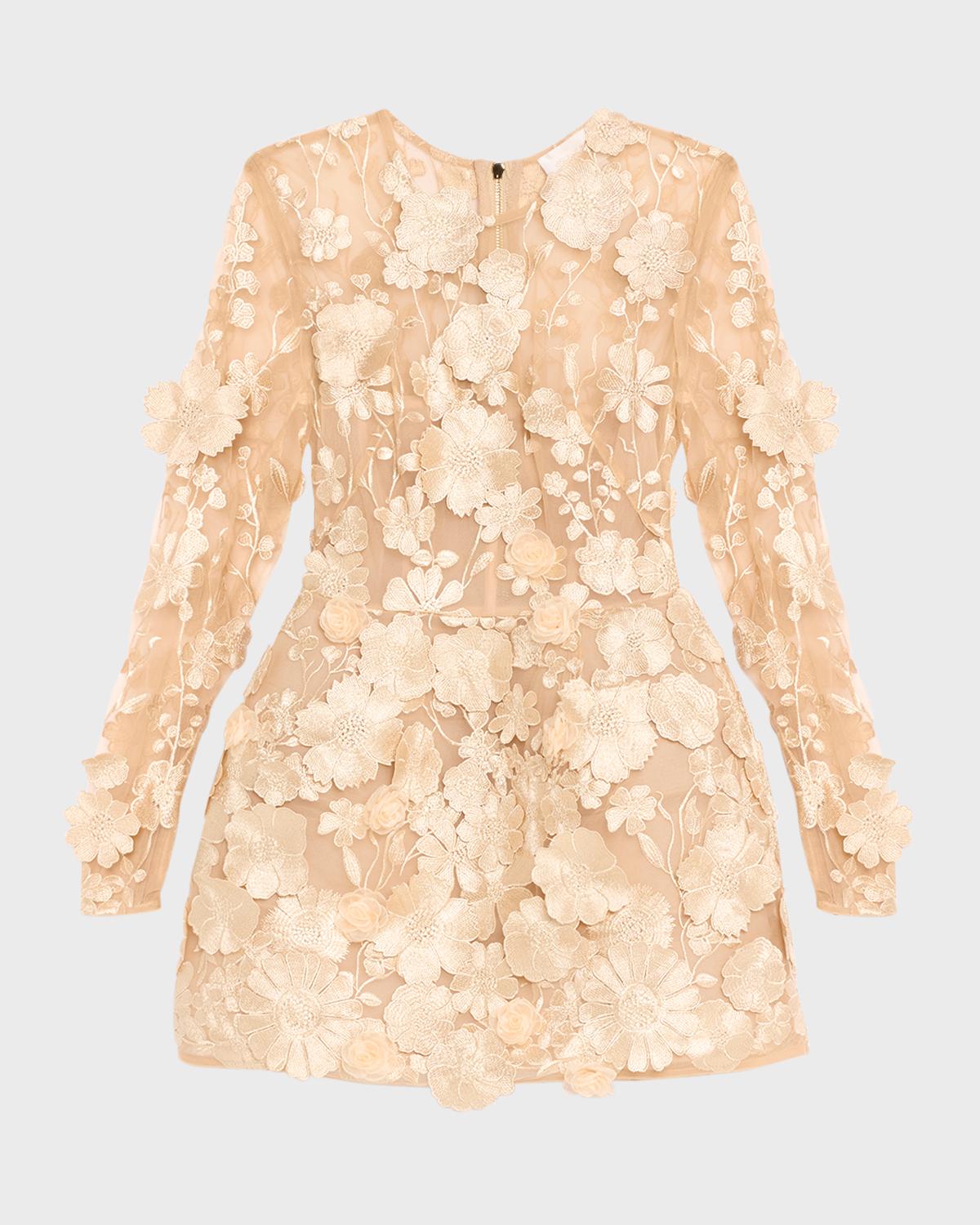Bronx Banco Bouquet Maraya Embroidered Illusion Mini Dress