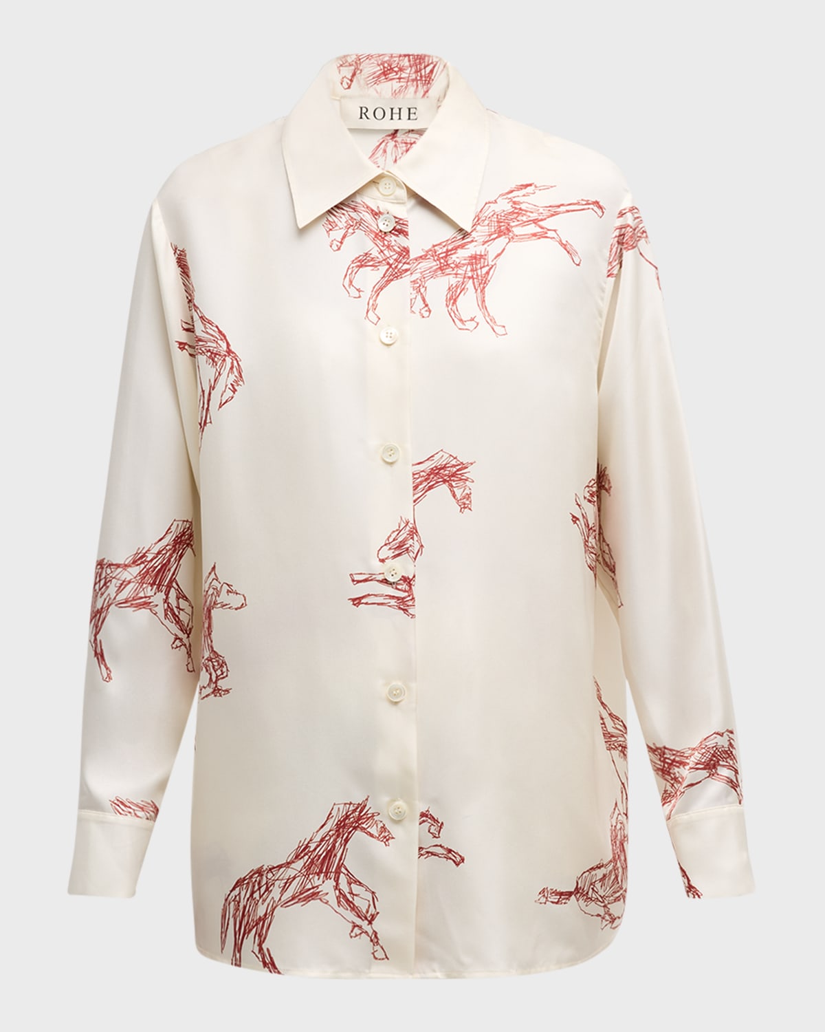 Rohe Long-Sleeve Silk Ballpoint Horse Shirt
