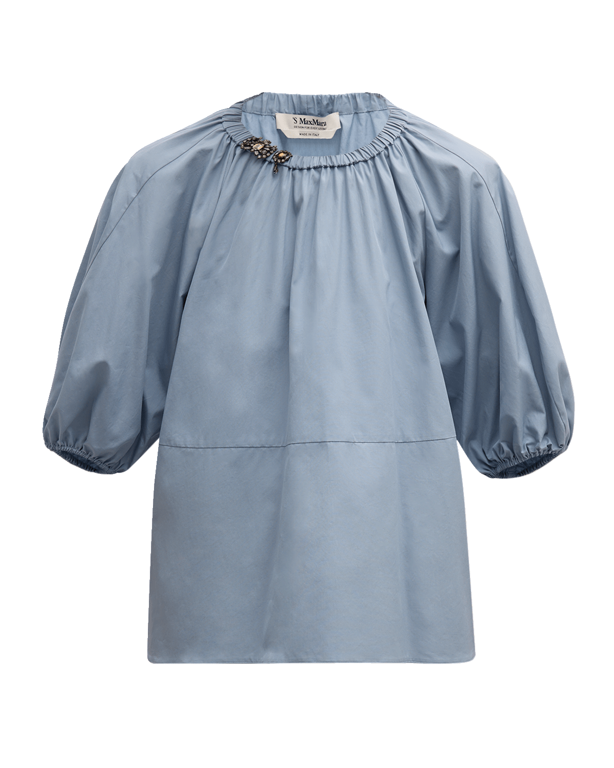 Max Mara Tatiana Crystal-Brooch Puff-Sleeve Blouse