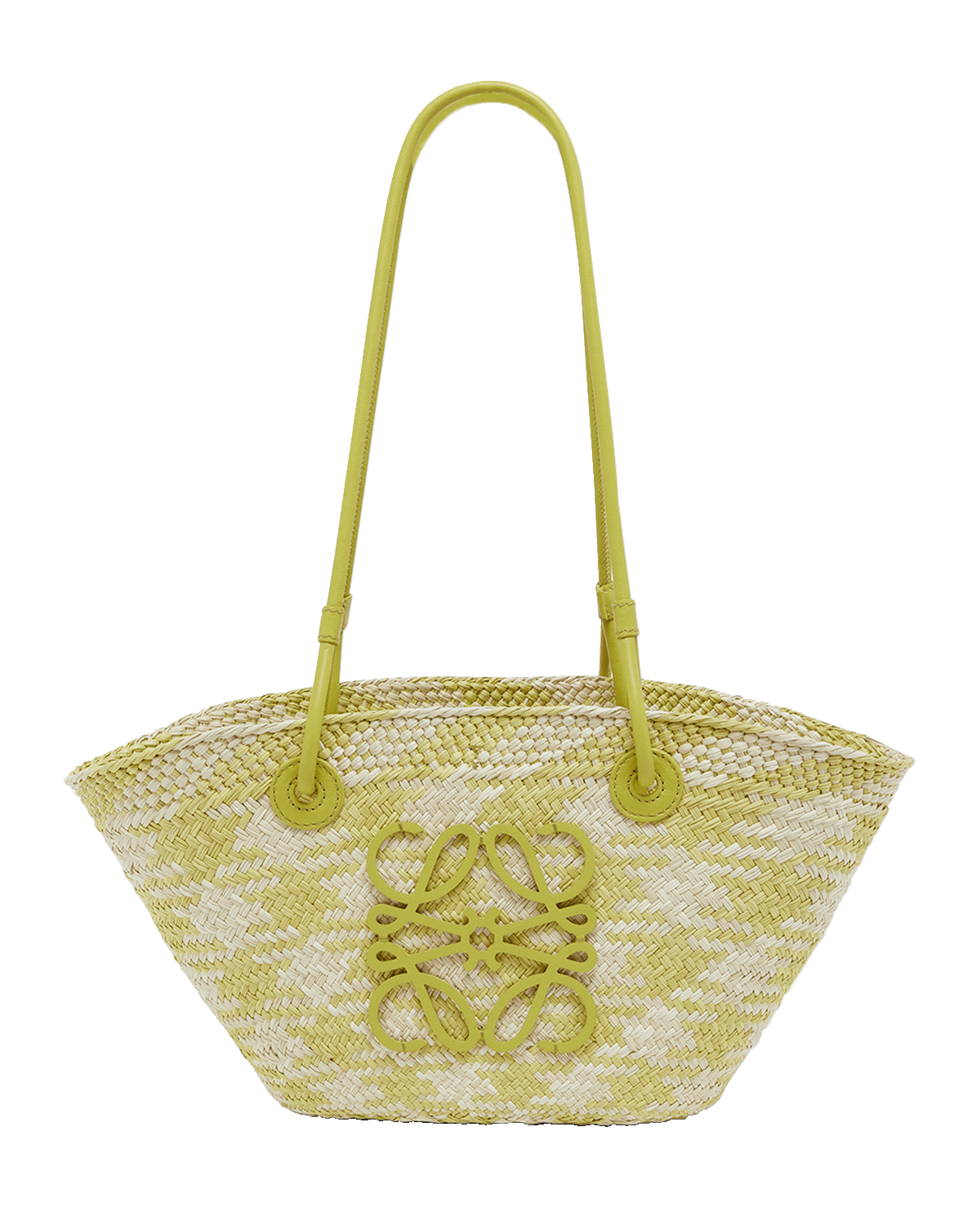 Loewe x Paula’s Ibiza Anagram Basket Shoulder Bag in Checkered Iraca Palm with Leather Handles