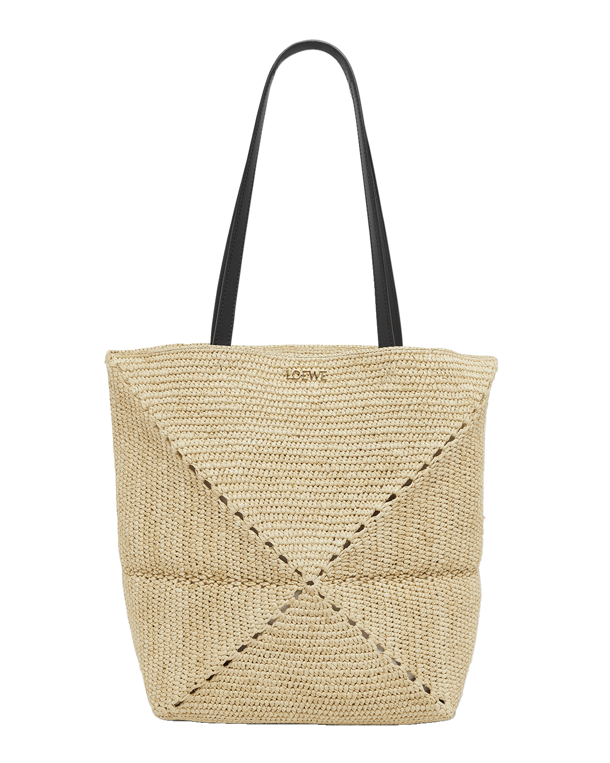 Loewe x Paula’s Ibiza Medium Puzzle Fold Tote Bag in Raffia with Leather Handles