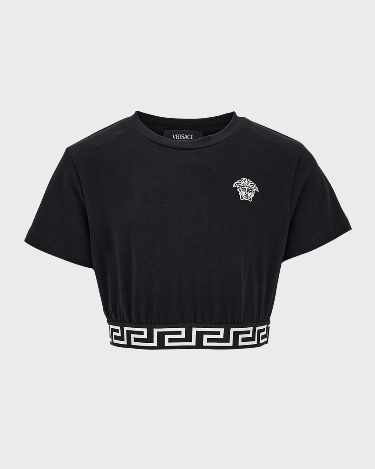 Versace Girl's Greca Border Cropped T-Shirt, Size 4-6
