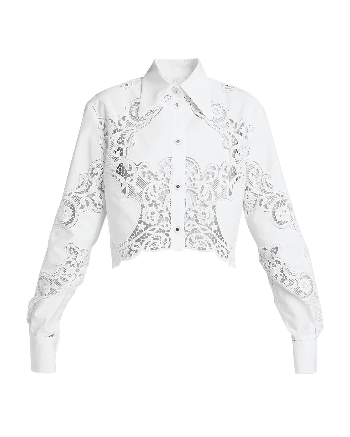 Dolce&Gabbana Poplin Button-Front Shirt with Cutwork Lace Embroidery