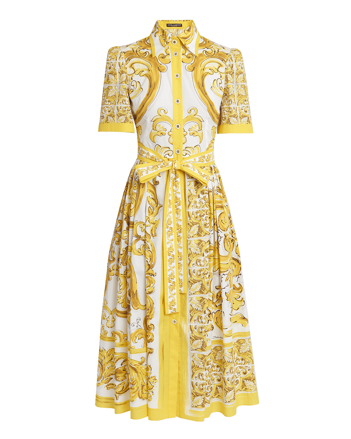 Dolce&Gabbana Brocade Print Poplin Midi Shirtdress with Tie Belt