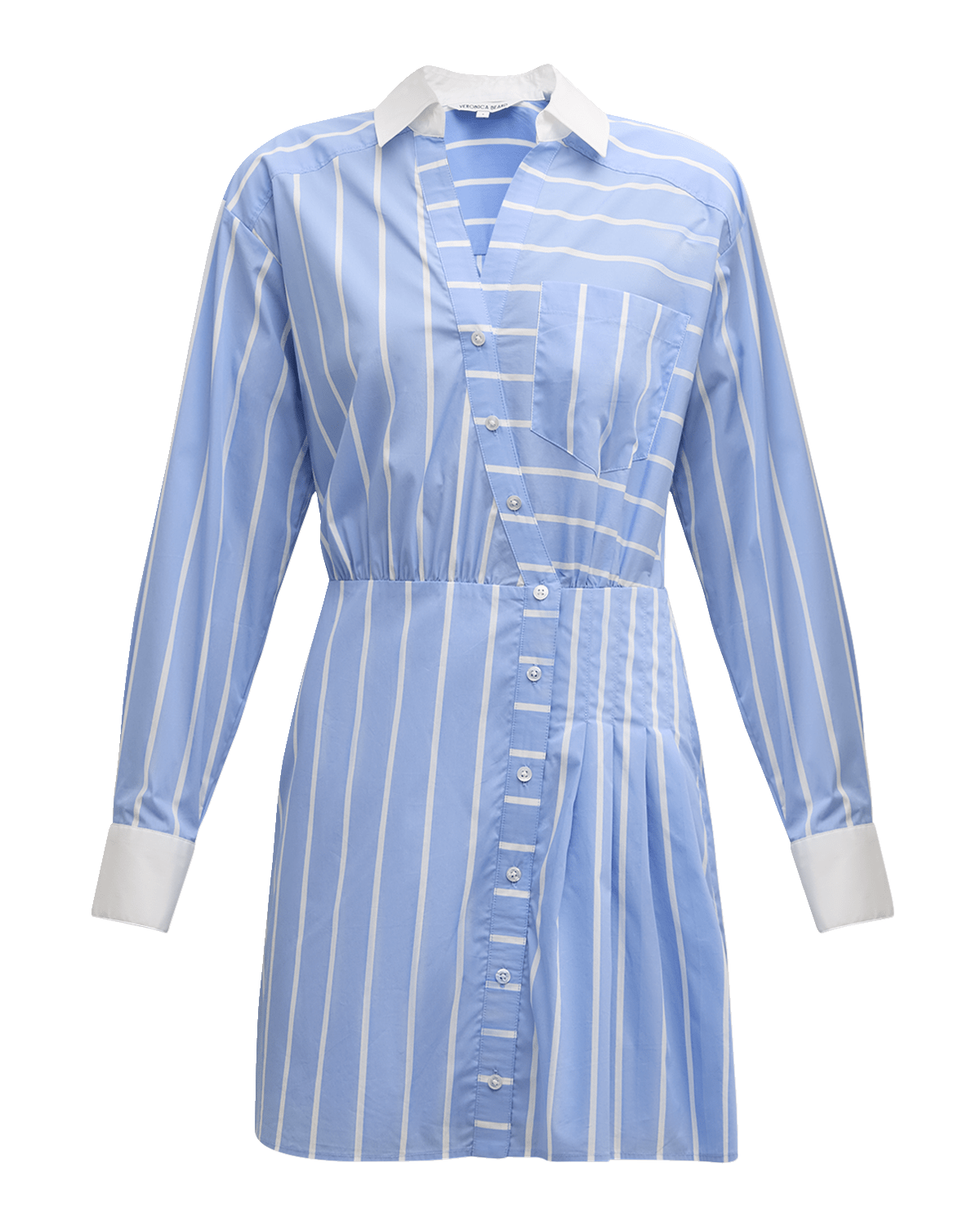 Veronica Beard Poppe Multi-Stripe Long-Sleeve Mini Shirtdress