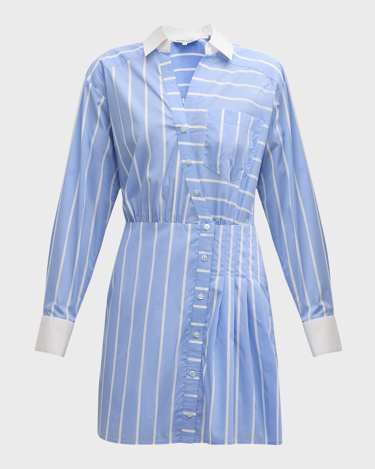 Veronica Beard Poppe Multi-Stripe Long-Sleeve Mini Shirtdress