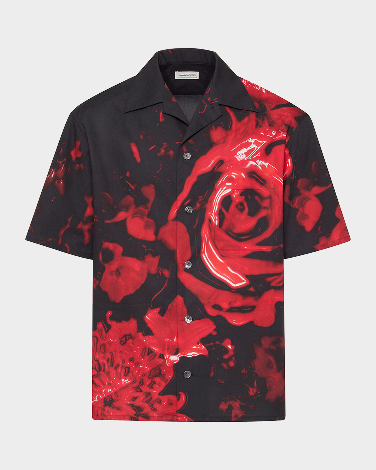 Alexander McQueen Men's Floral Wax Seal Print Camp Shirt