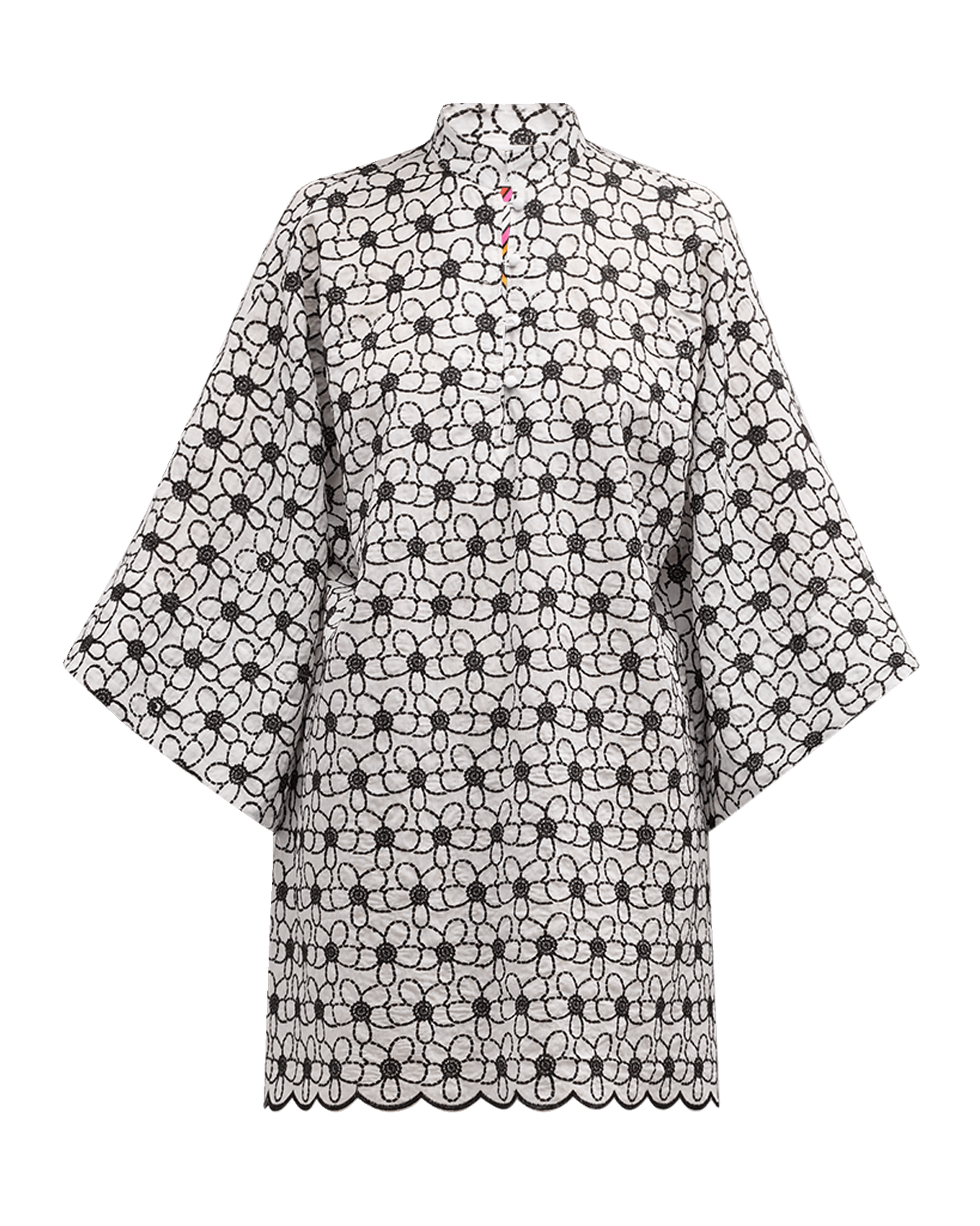 La Vie Style House Floral-Embroidered Cotton Mini Caftan