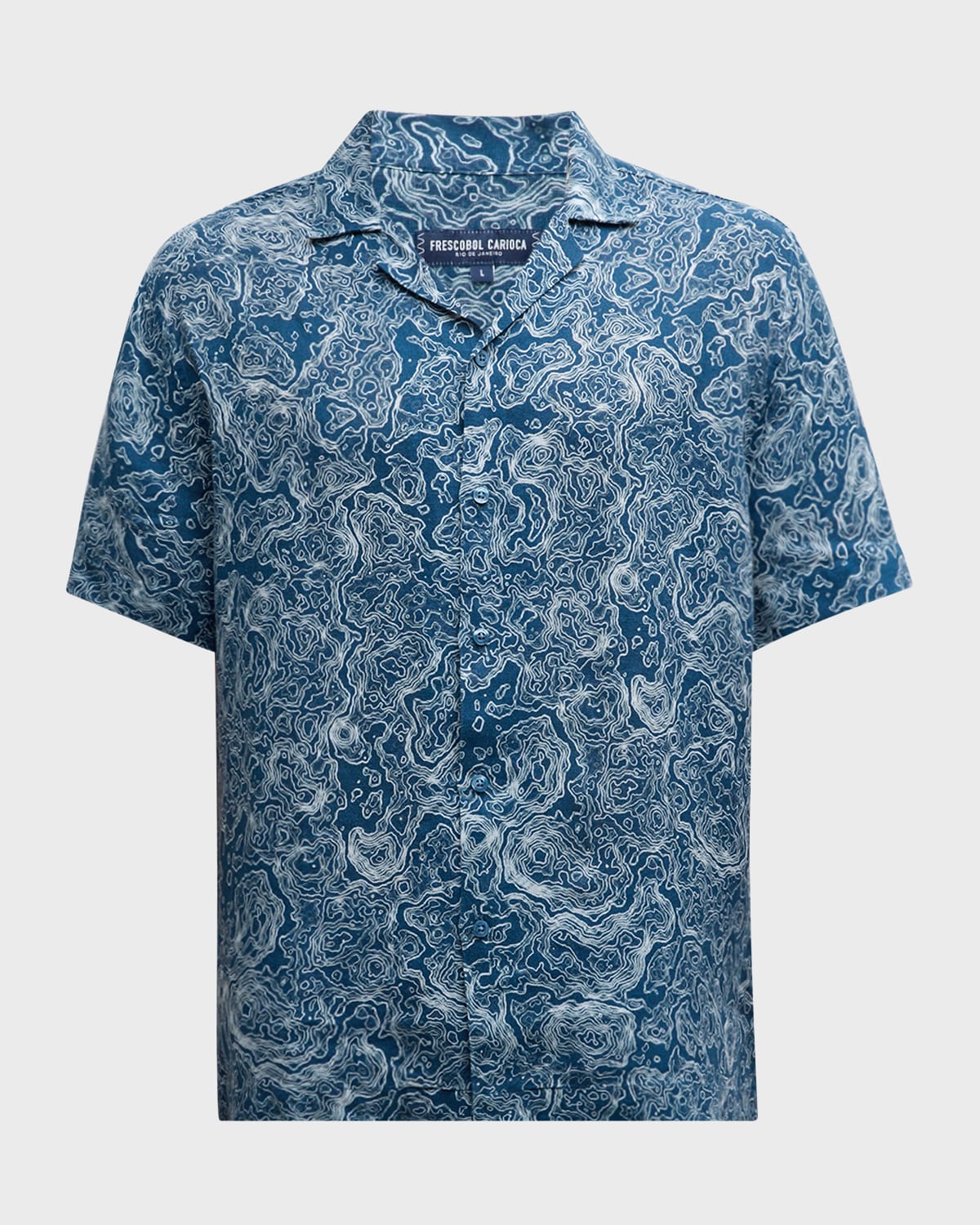 Frescobol Carioca Men's Topo Roberto Linen Topo-Print Camp Shirt