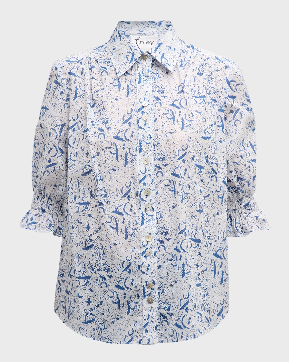 Finley Sirena Scrollwork-Print Cotton Shirt