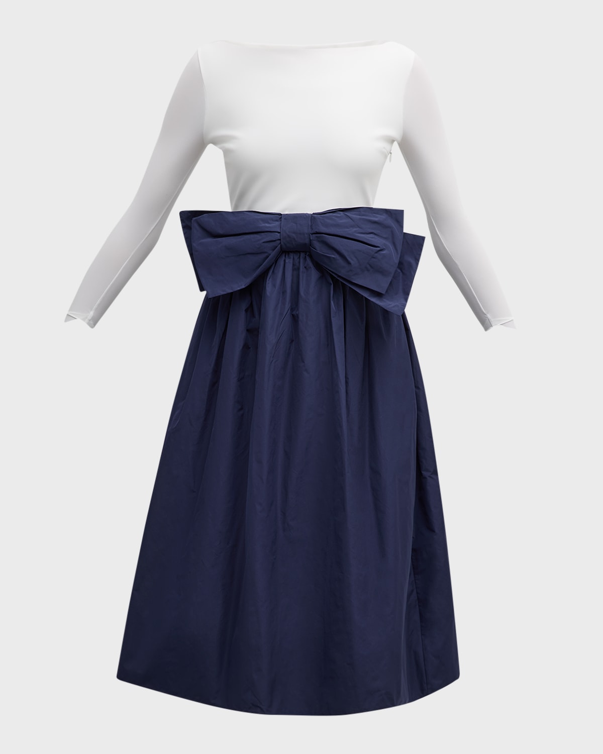 Chiara Boni La Petite Robe Bateau-Neck Bow-Front Mixed Media Midi Dress