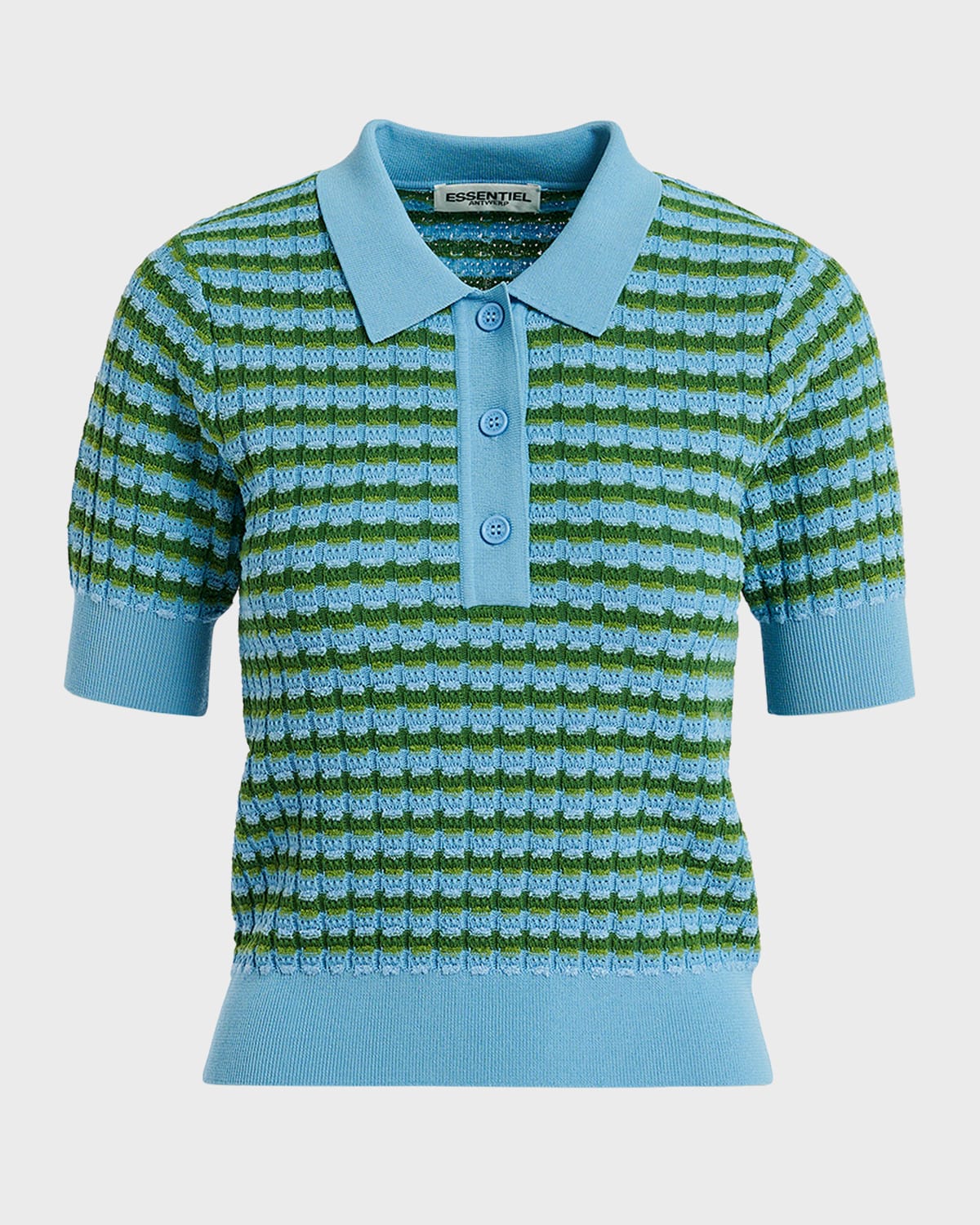 Essentiel Antwerp Folo Two-Tone Stripe Knit Polo Top