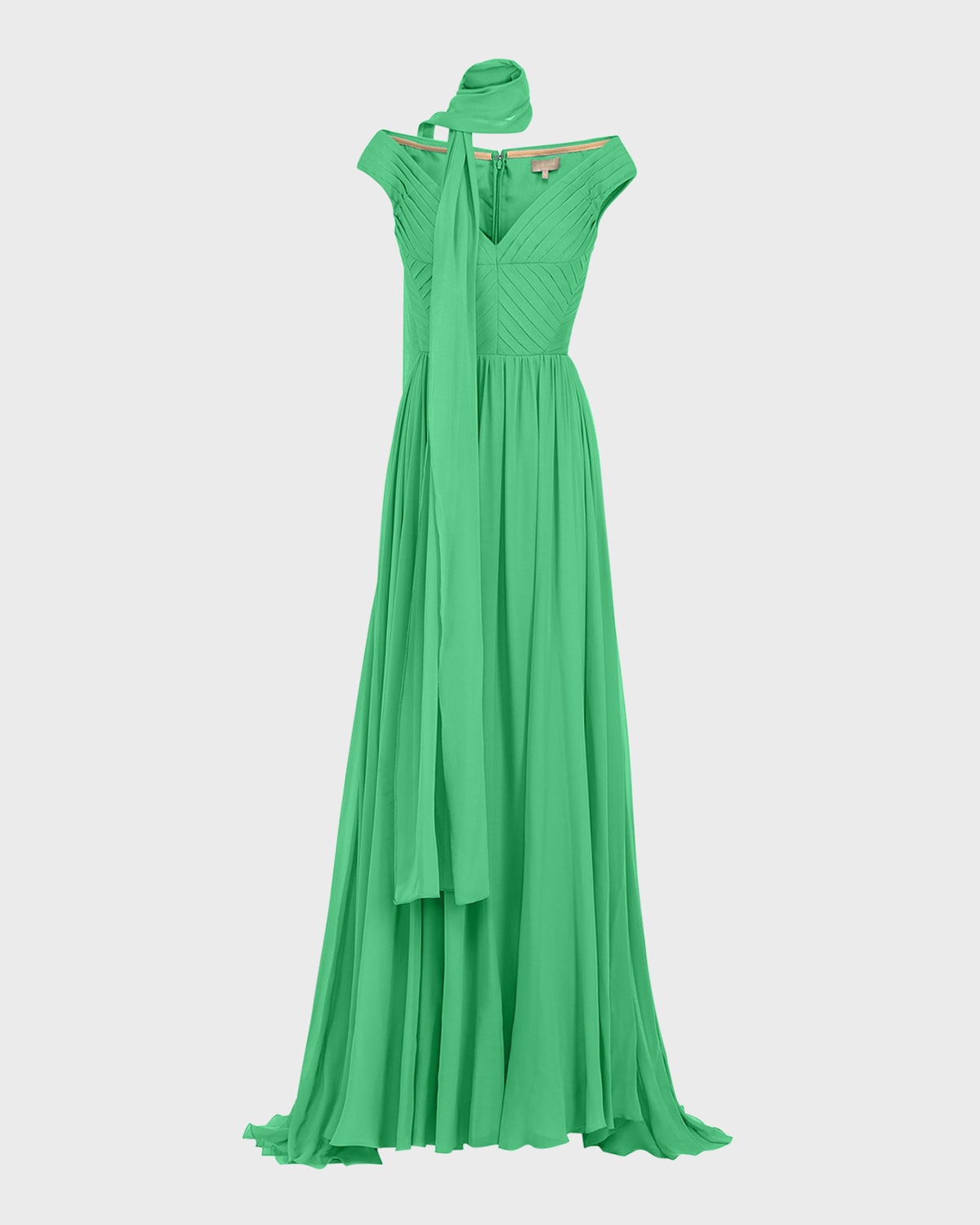 Elie Saab Pleated Silk Gown with Scarf and Belted Waist