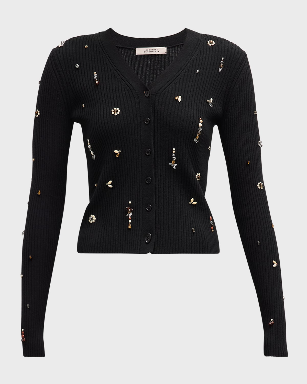 DOROTHEE SCHUMACHER Embellished Merino Beaded Ribbed Cardigan