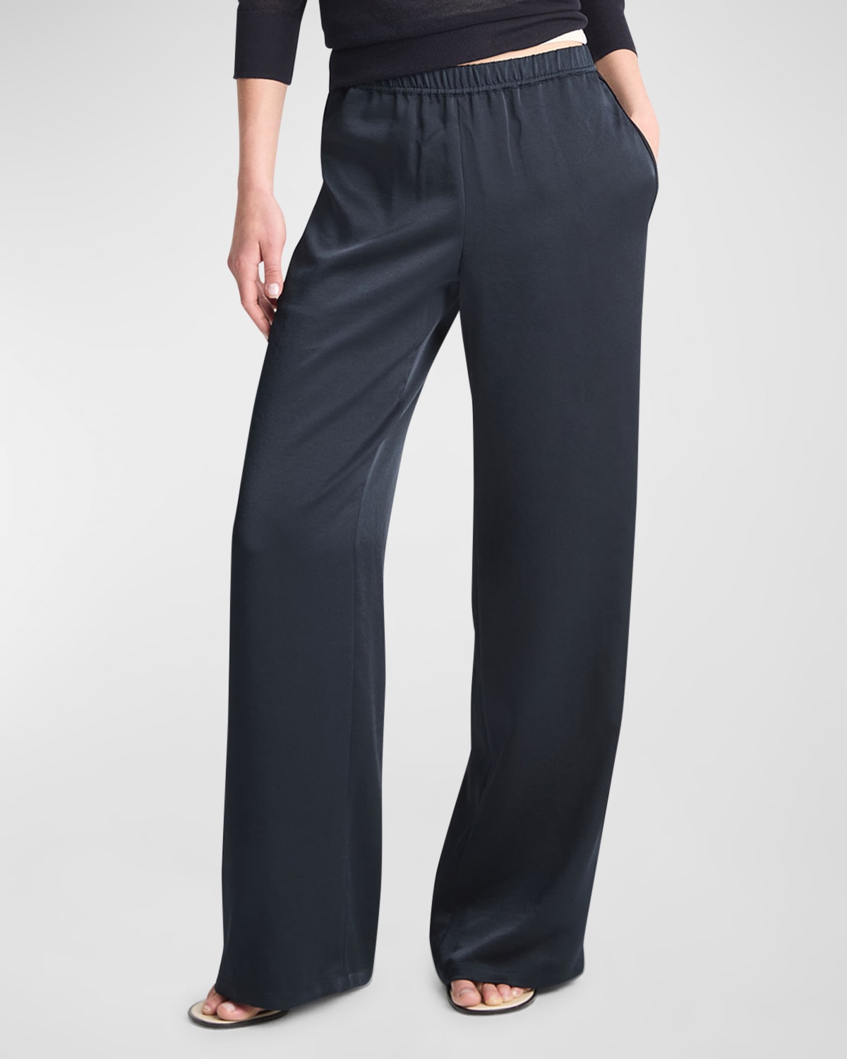 Vince Mid-Rise Side Strap Wide-Leg Pants