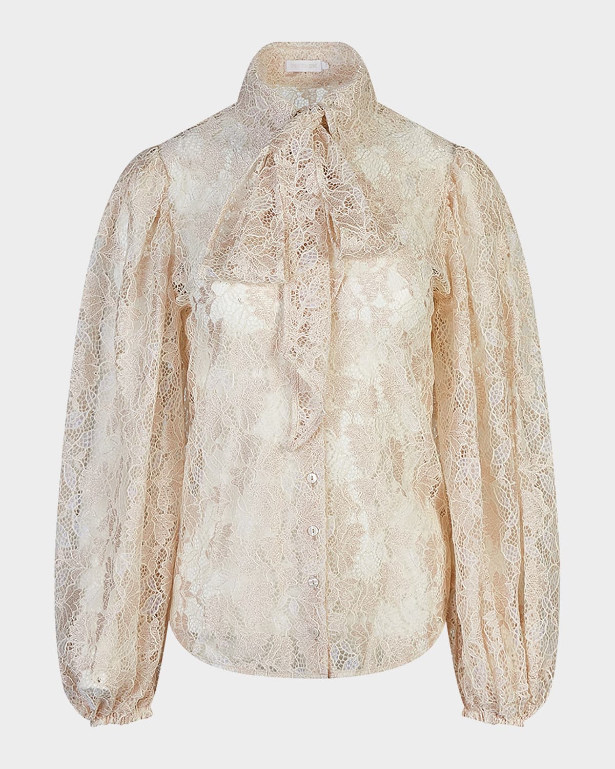 Anne Fontaine Helene Blouson-Sleeve Floral Lace Shirt