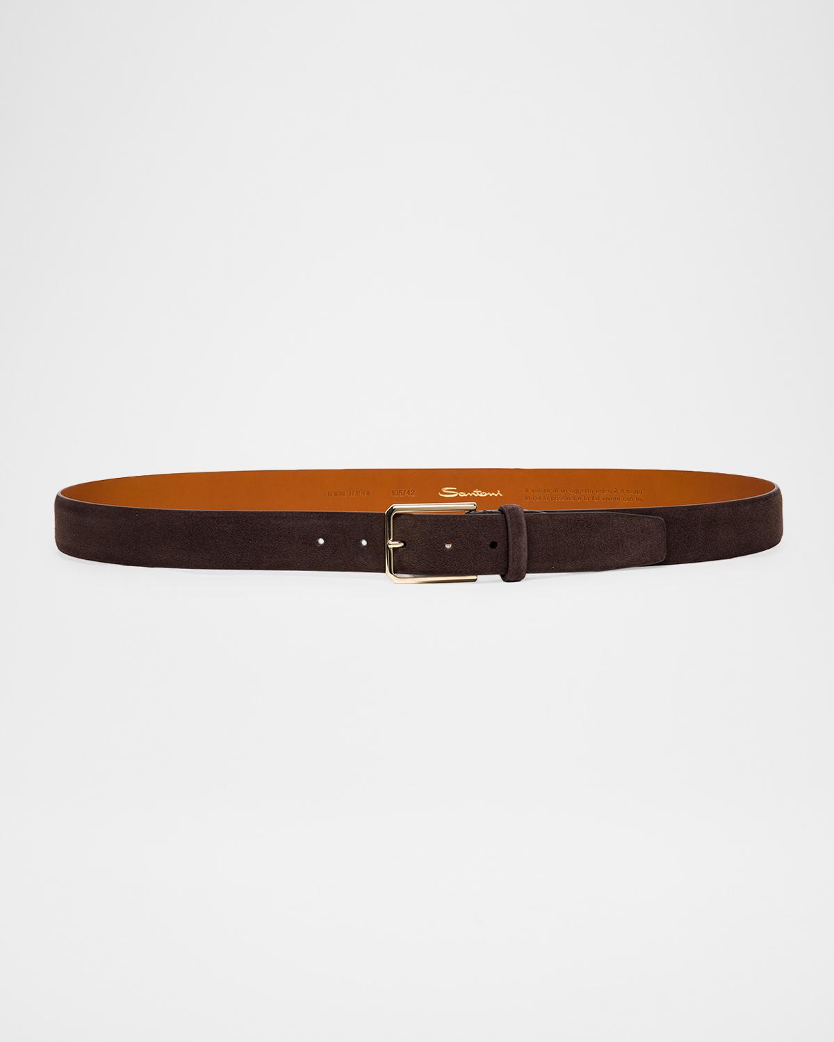 Santoni Men's Suede Rectangle-Buckle Belt