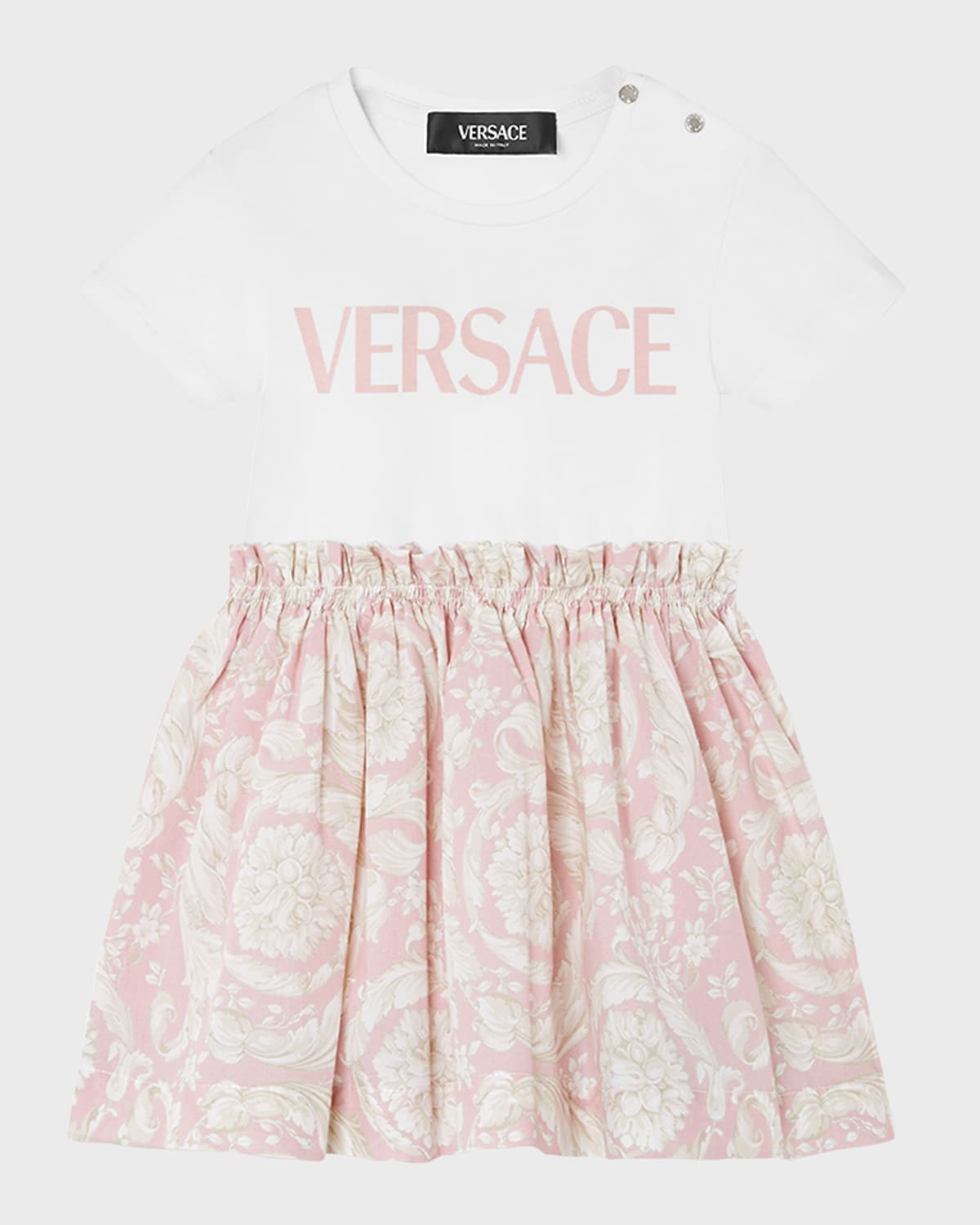 Versace Girl's Logo-Print Combo Dress W/ Barocco Skirt, Size 9M-3