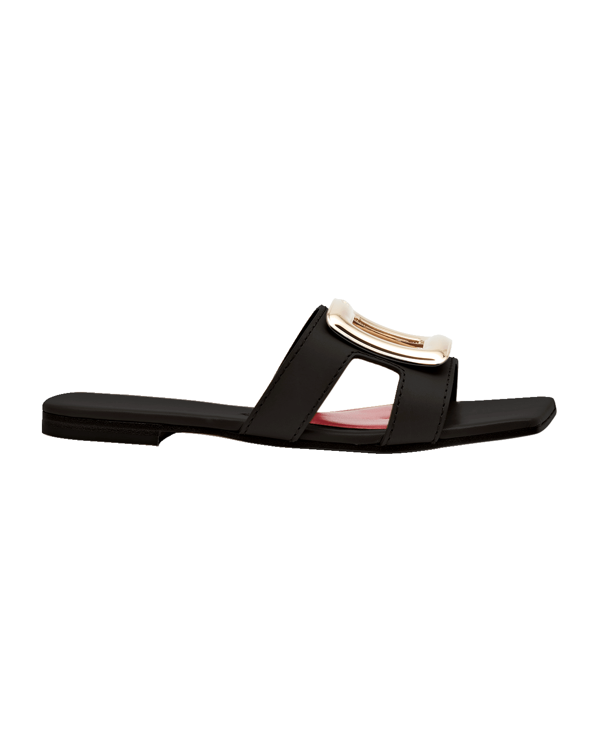 Roger Vivier Leather Buckle Flat Slide Sandals