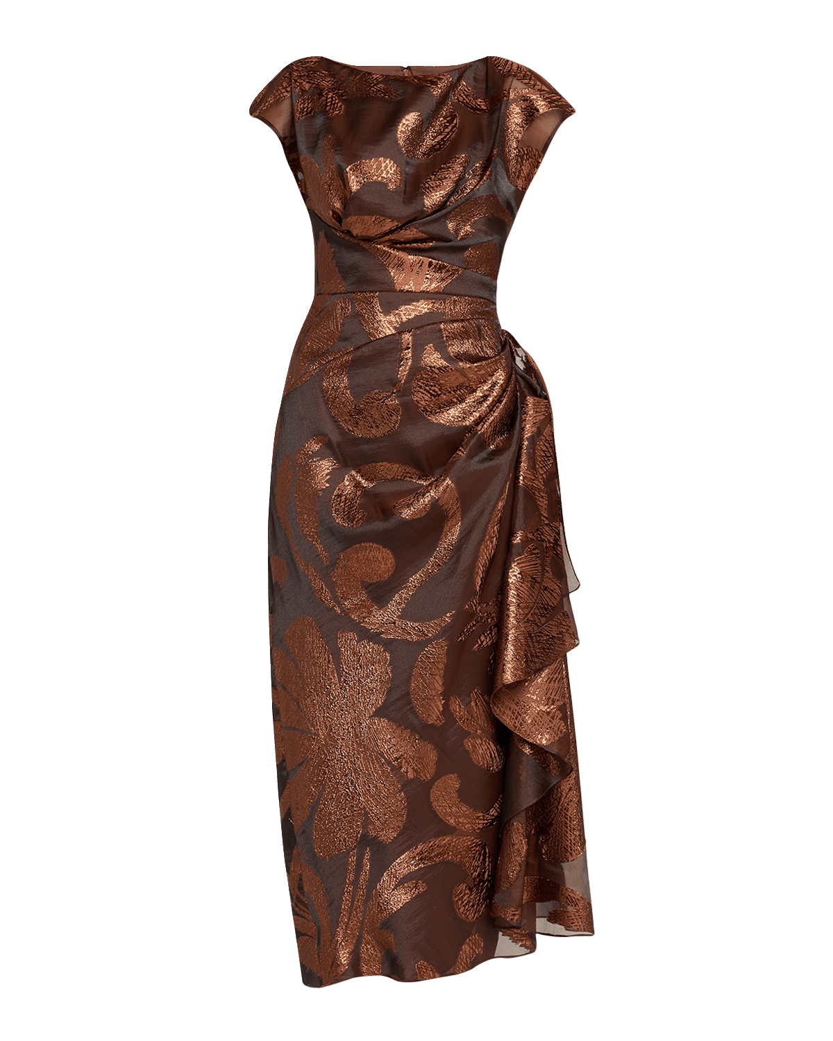 Lela Rose Florence Metallic Midi Dress with Draped Detail