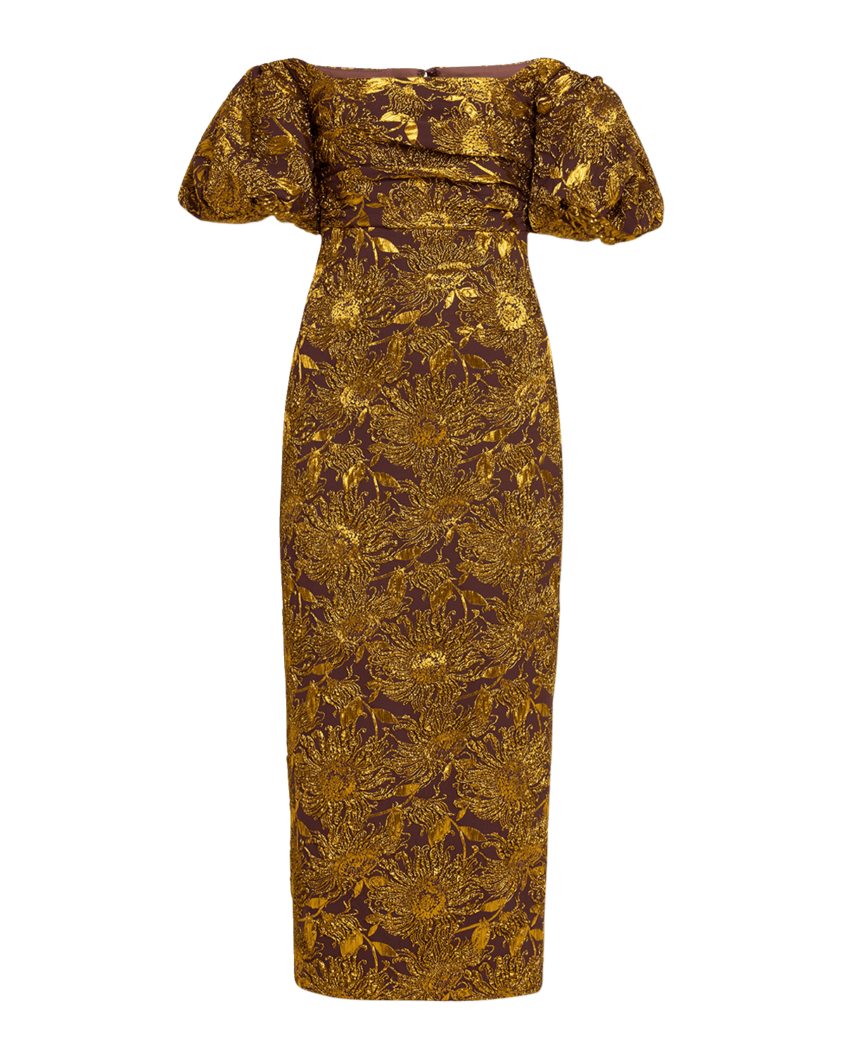 Lela Rose Metallic Sheath Dress with Puff Sleeves