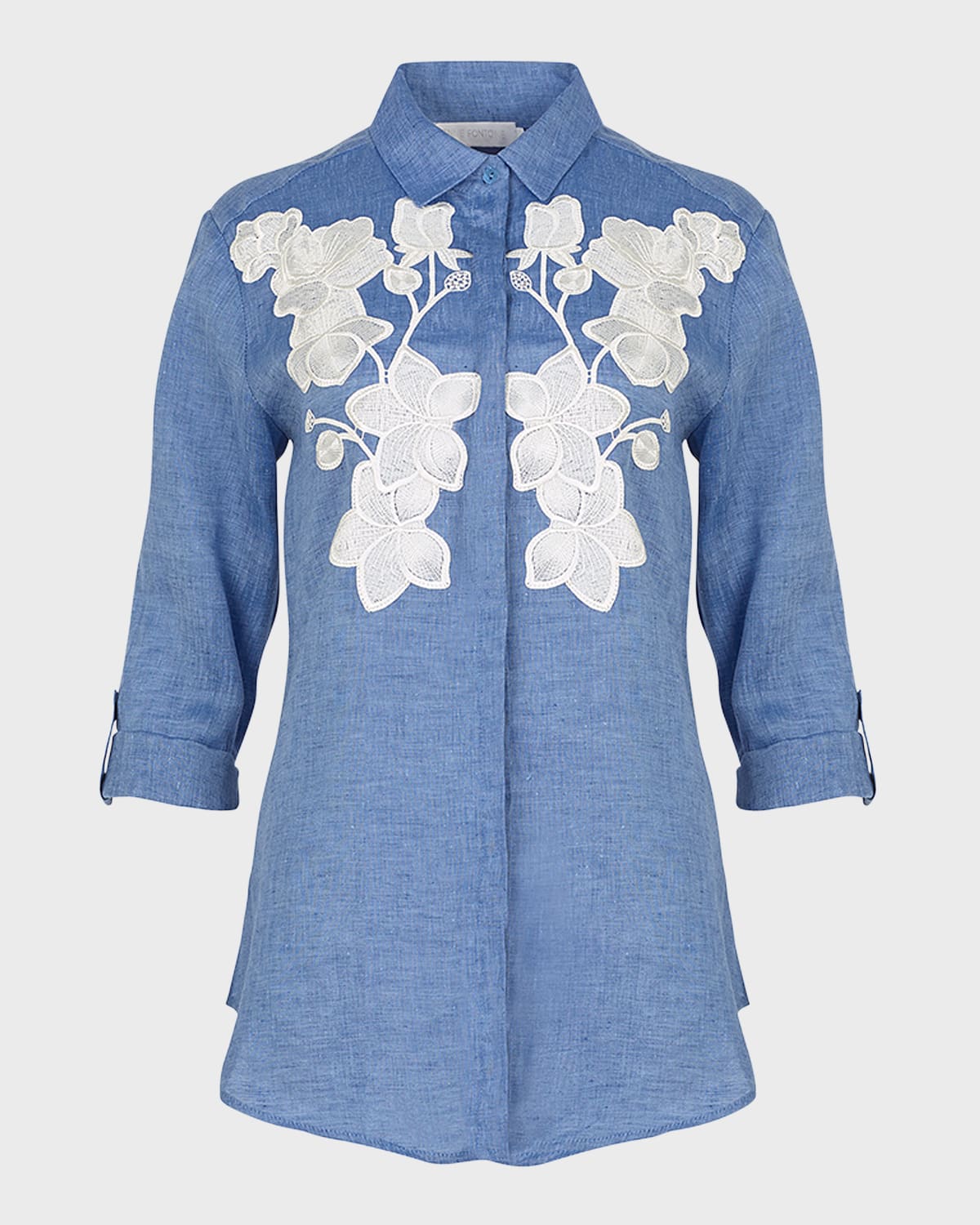 Anne Fontaine Citron Floral Applique Button-Down Shirt