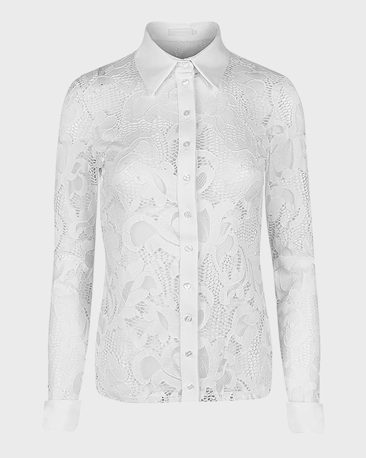 Anne Fontaine Joanna Button-Down Stretch Floral Lace Shirt