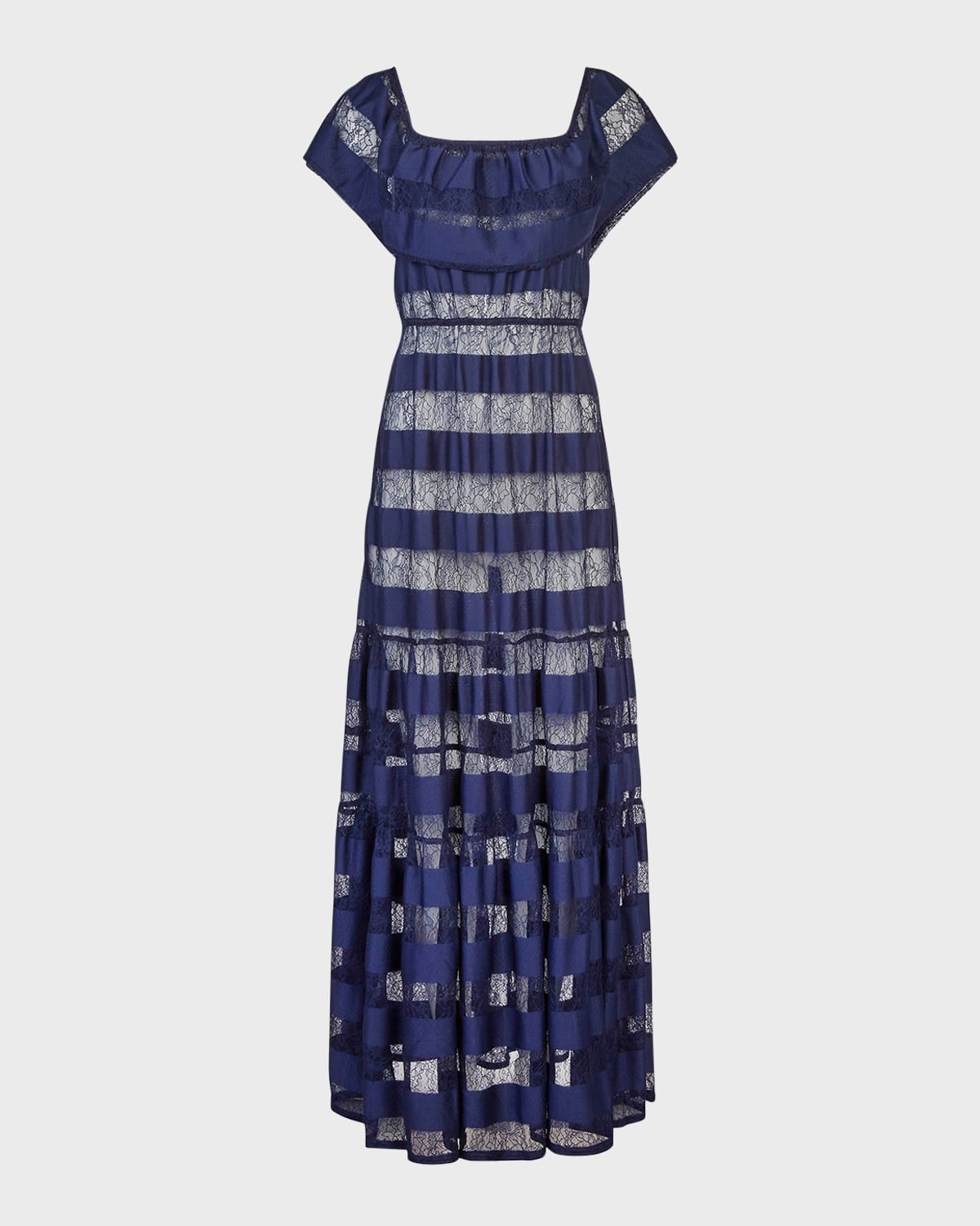Anne Fontaine Valeriane Off-Shoulder Striped Lace Maxi Dress