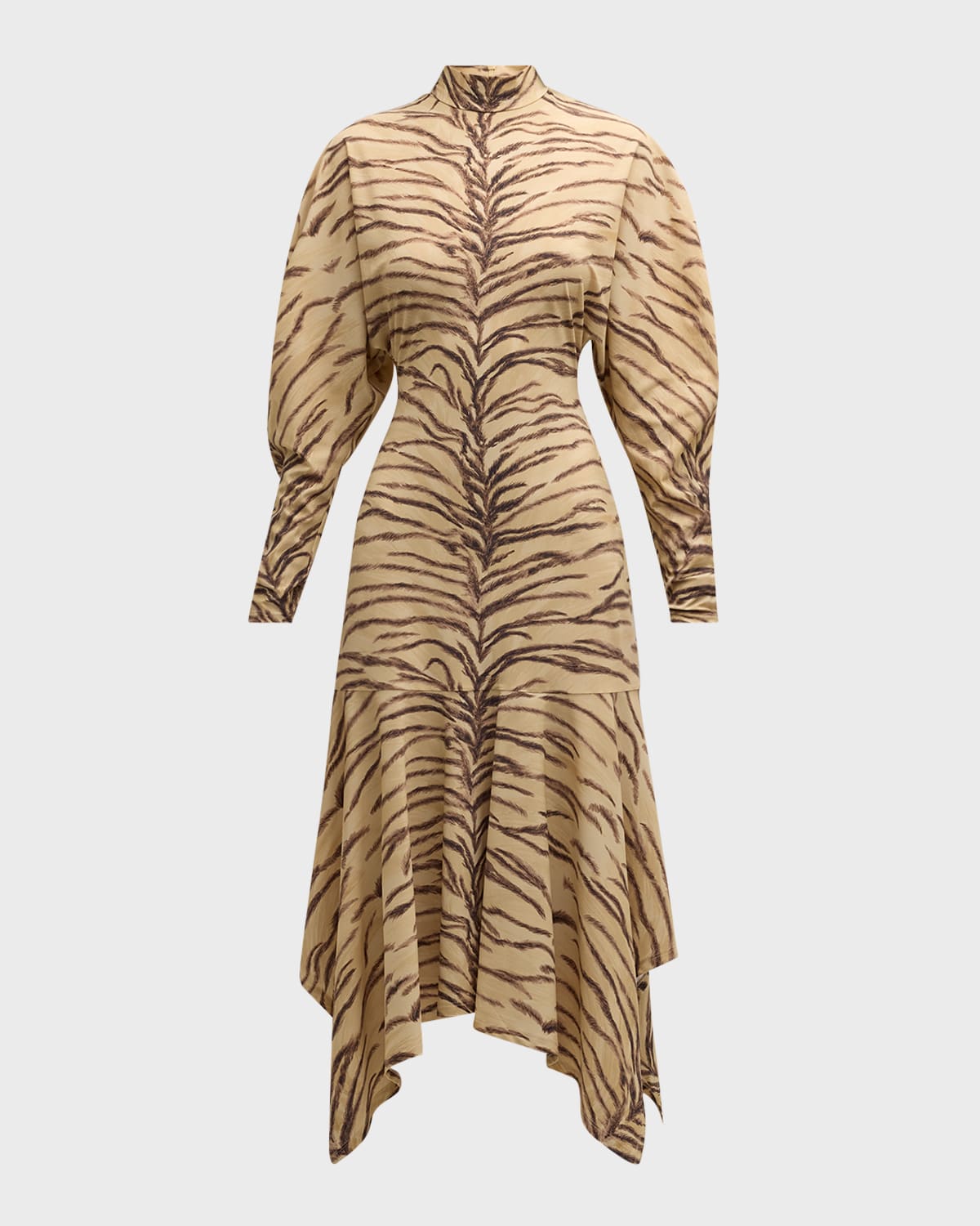 Stella McCartney Tiger Print Handkerchief Midi Dress