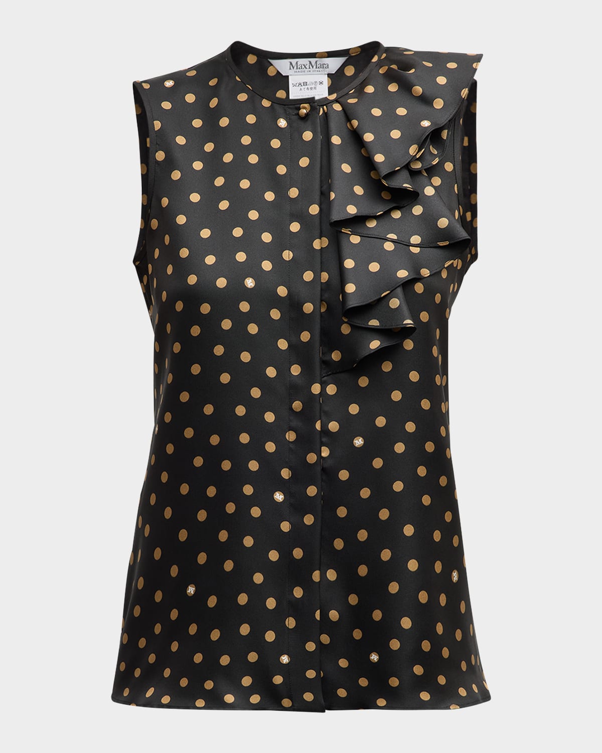 Max Mara Pegli Polka-Dot Silk Ruffle Sleeveless Top
