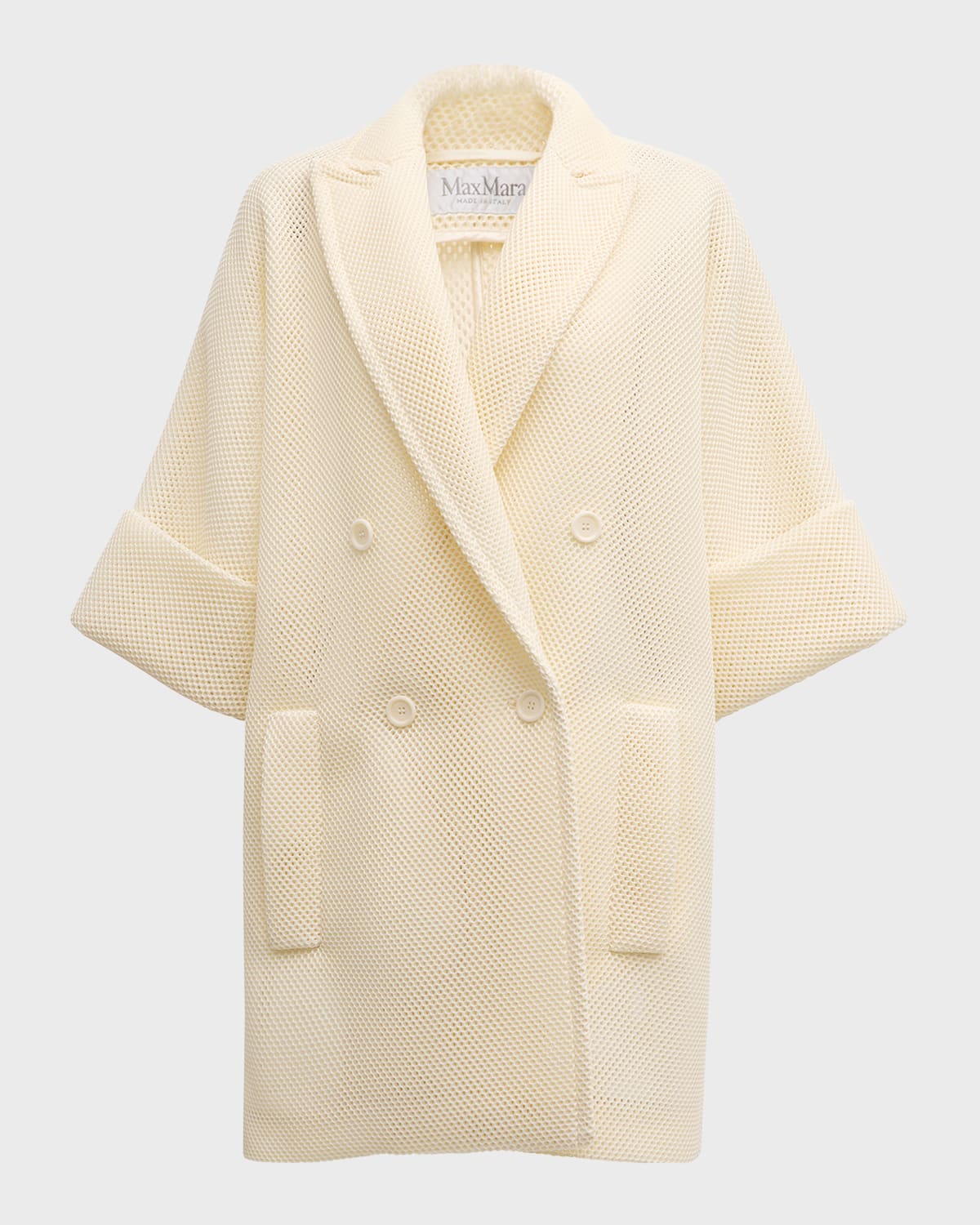 Max Mara Quatto Short-Sleeve Double-Breasted Mesh Coat