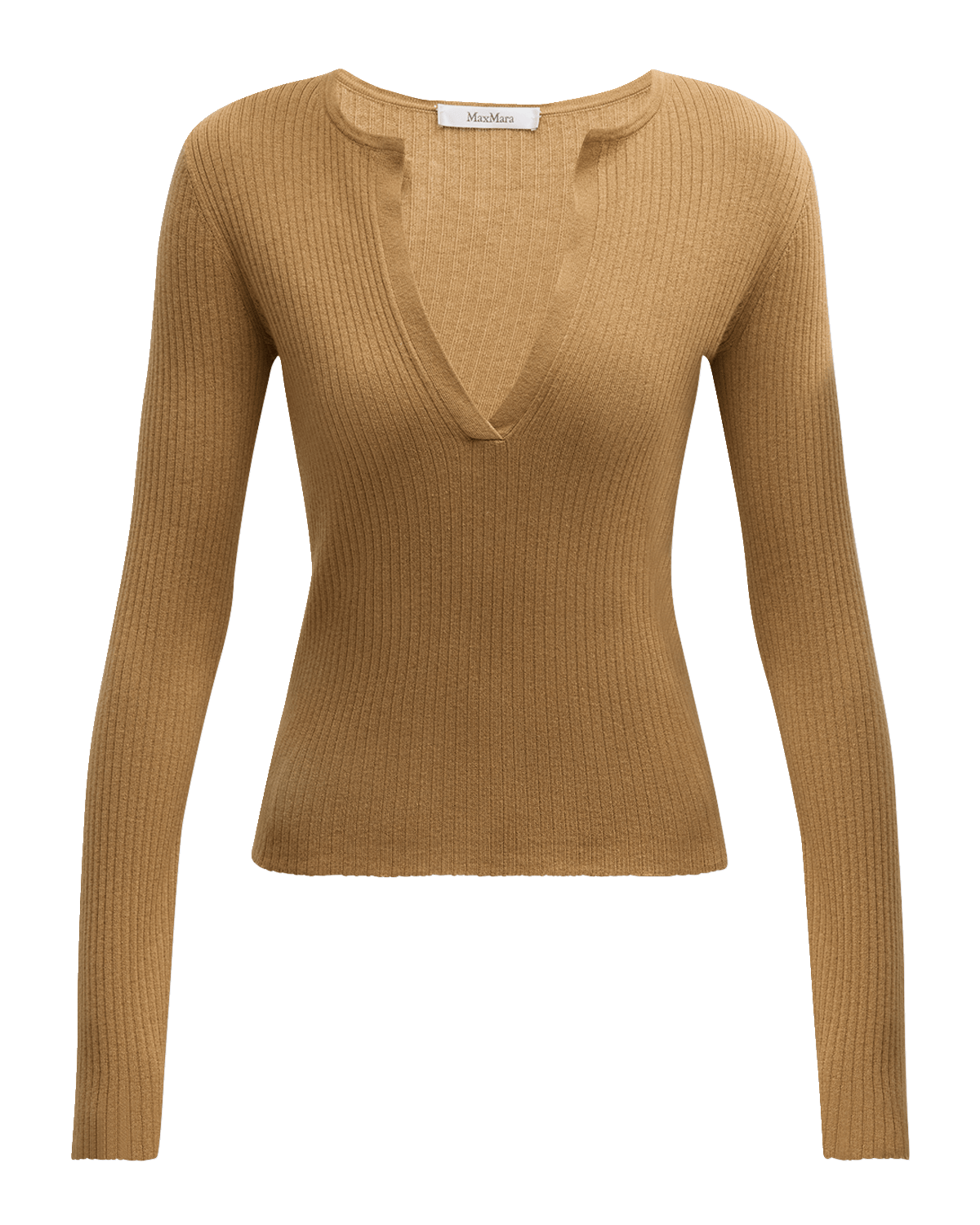 Max Mara Urlo V-Neck Long-Sleeve Silk-Cashmere Rib Sweater
