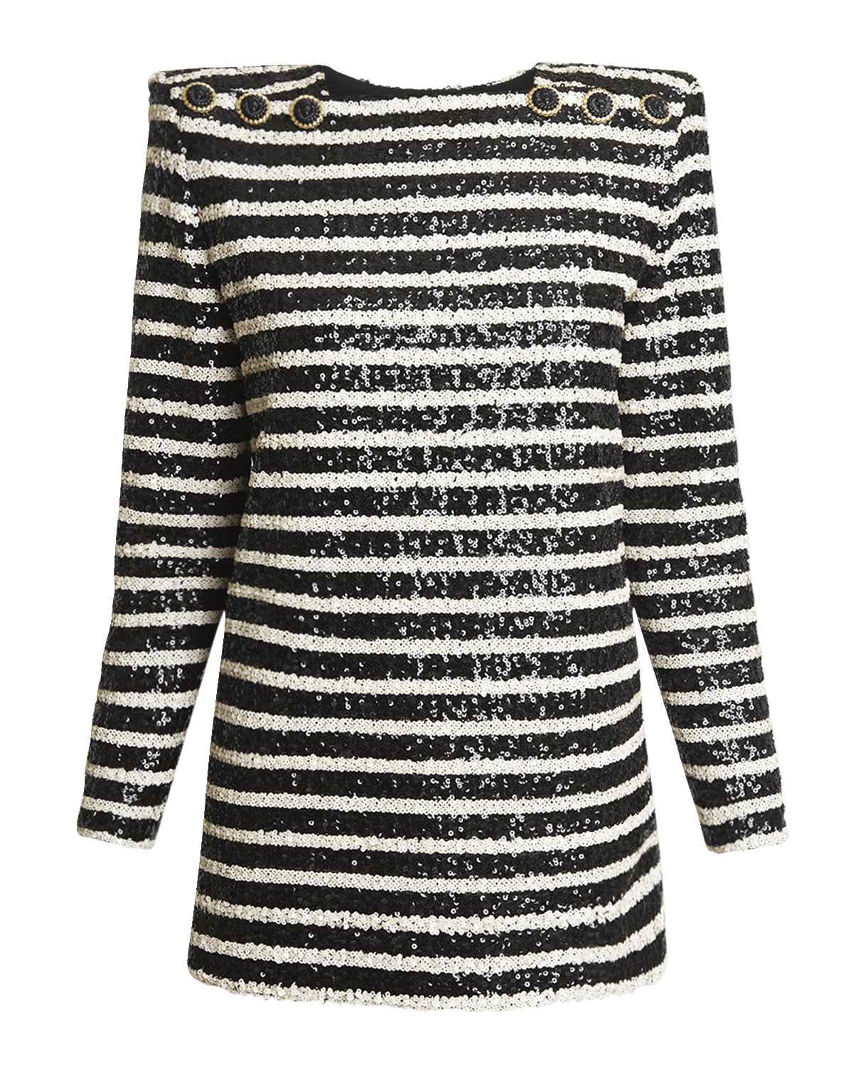 Balmain Glittered Stripe Mini Dress with Button Details