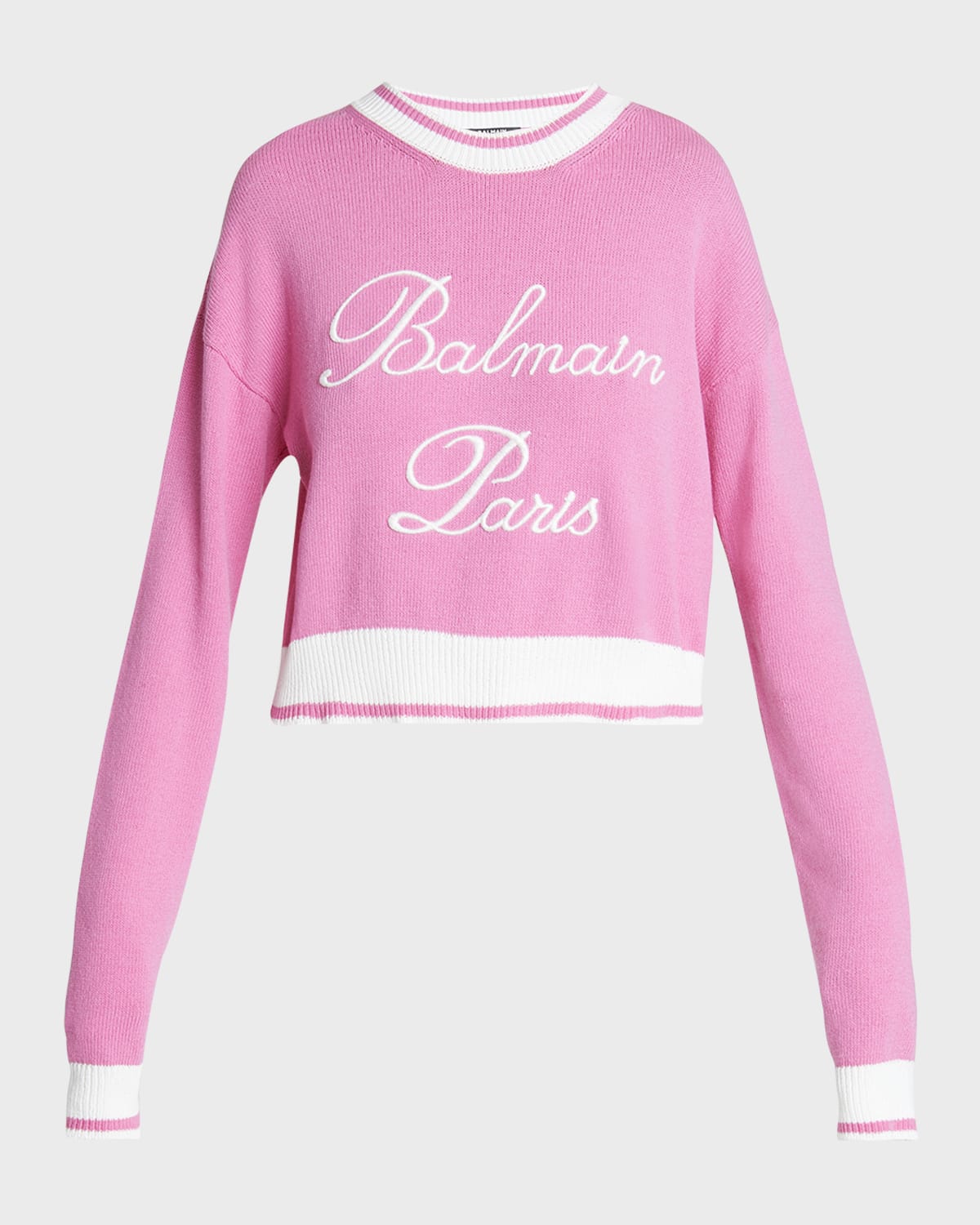 Balmain Cropped Knit Sweater with Logo Detail