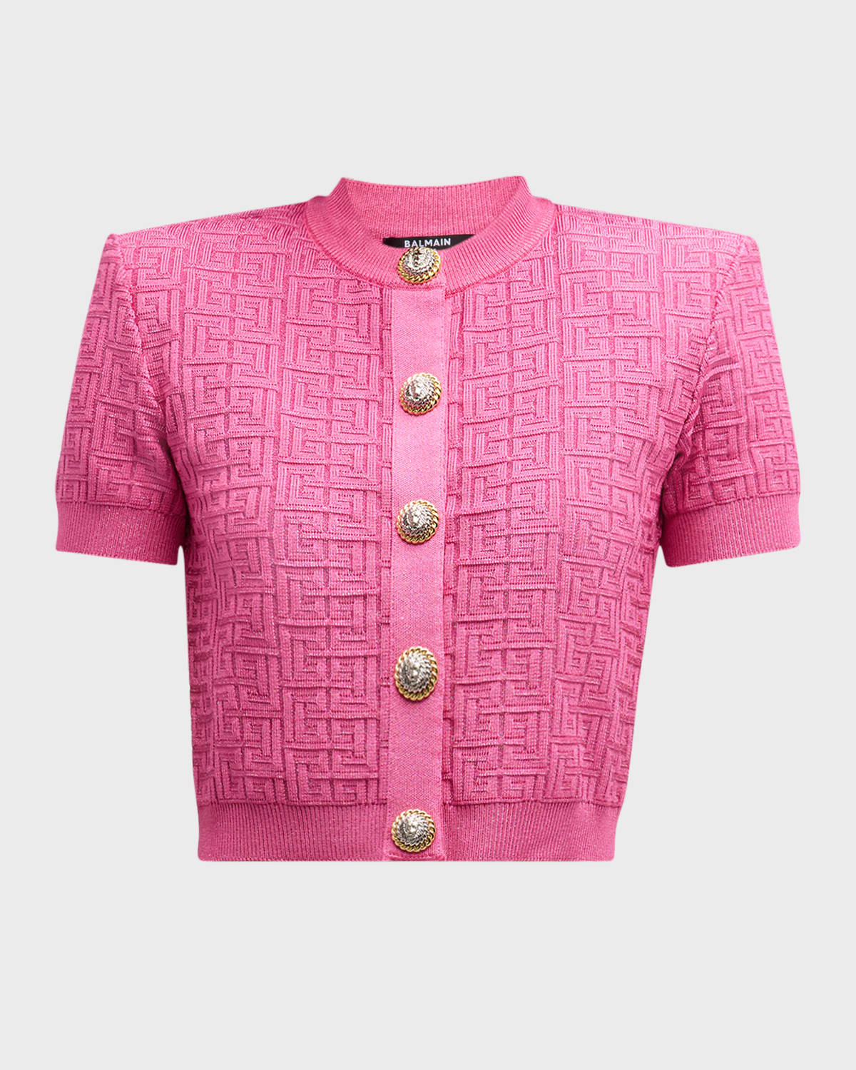 Balmain Monogram Glitter Button-Front Cardigan
