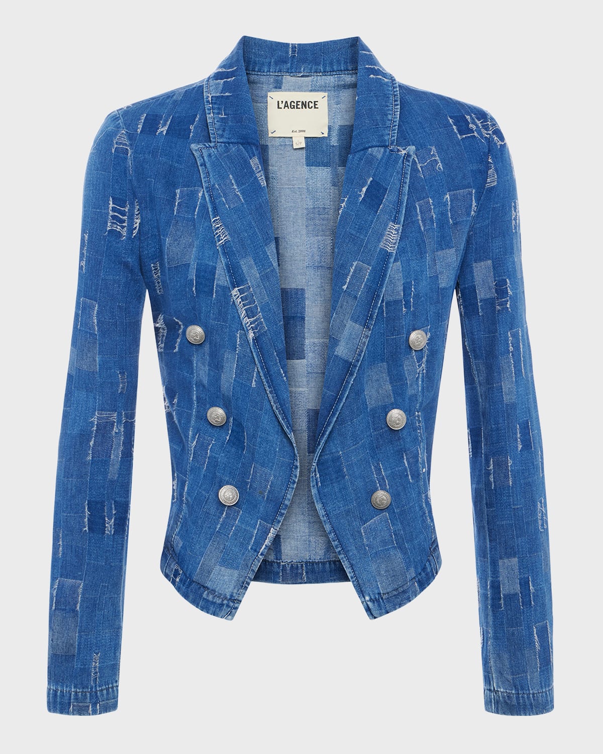 L'Agence Wayne Cropped Double-Breasted Denim Jacket